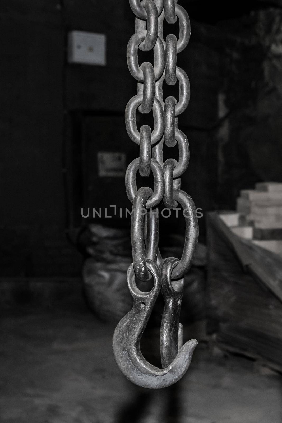 Lifting mechanism iron chain with hook equipment heavy crane at factory by AYDO8