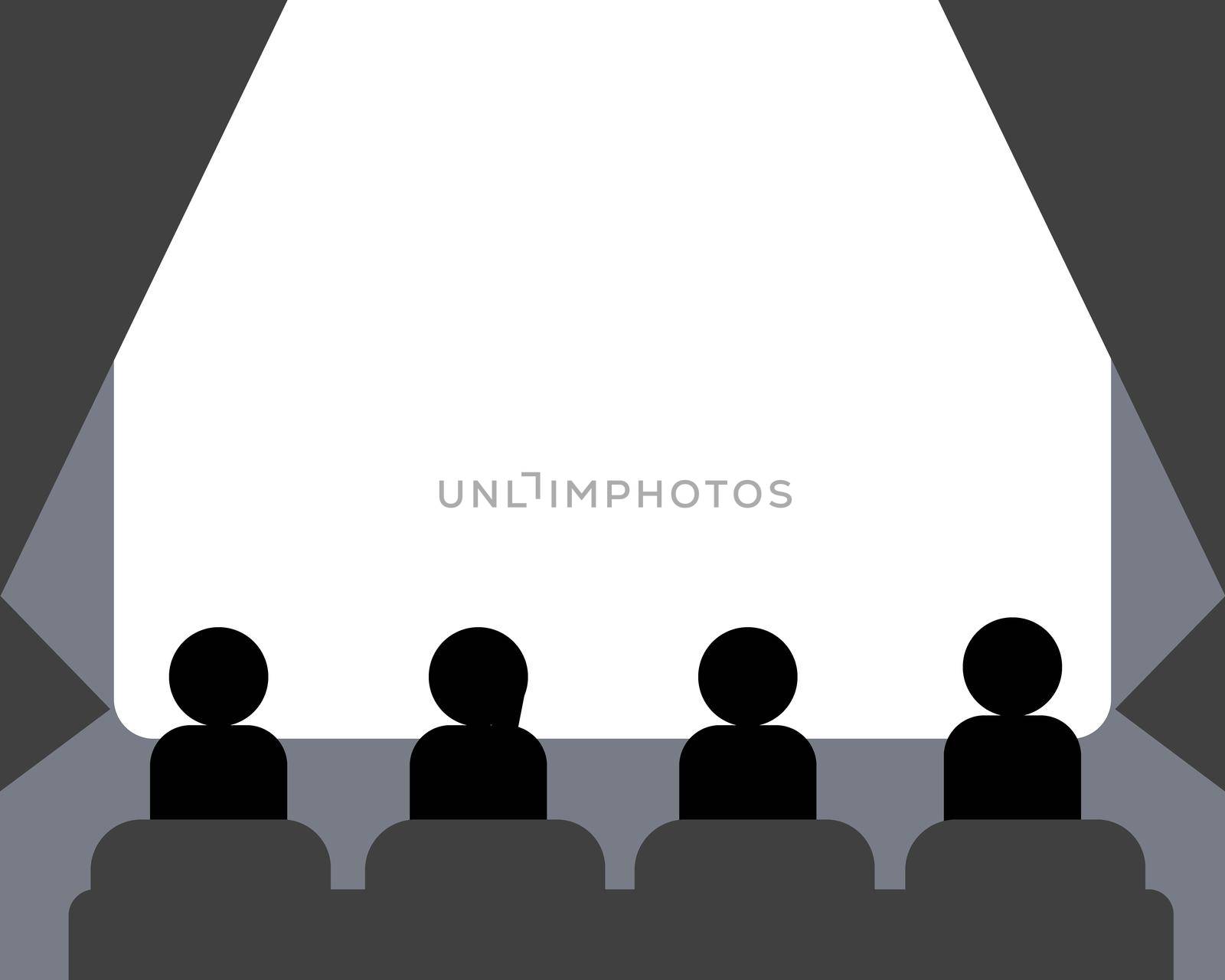 People watching movie at cinema hall. Film screen, show or concert. illustration.