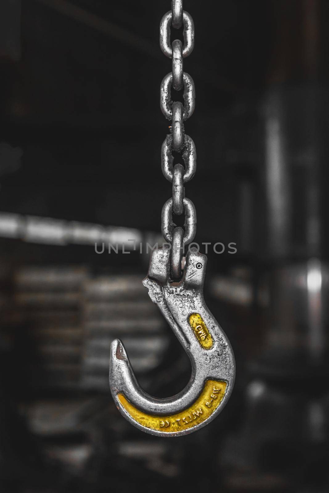 Lifting mechanism iron chain with hook equipment heavy crane at factory by AYDO8