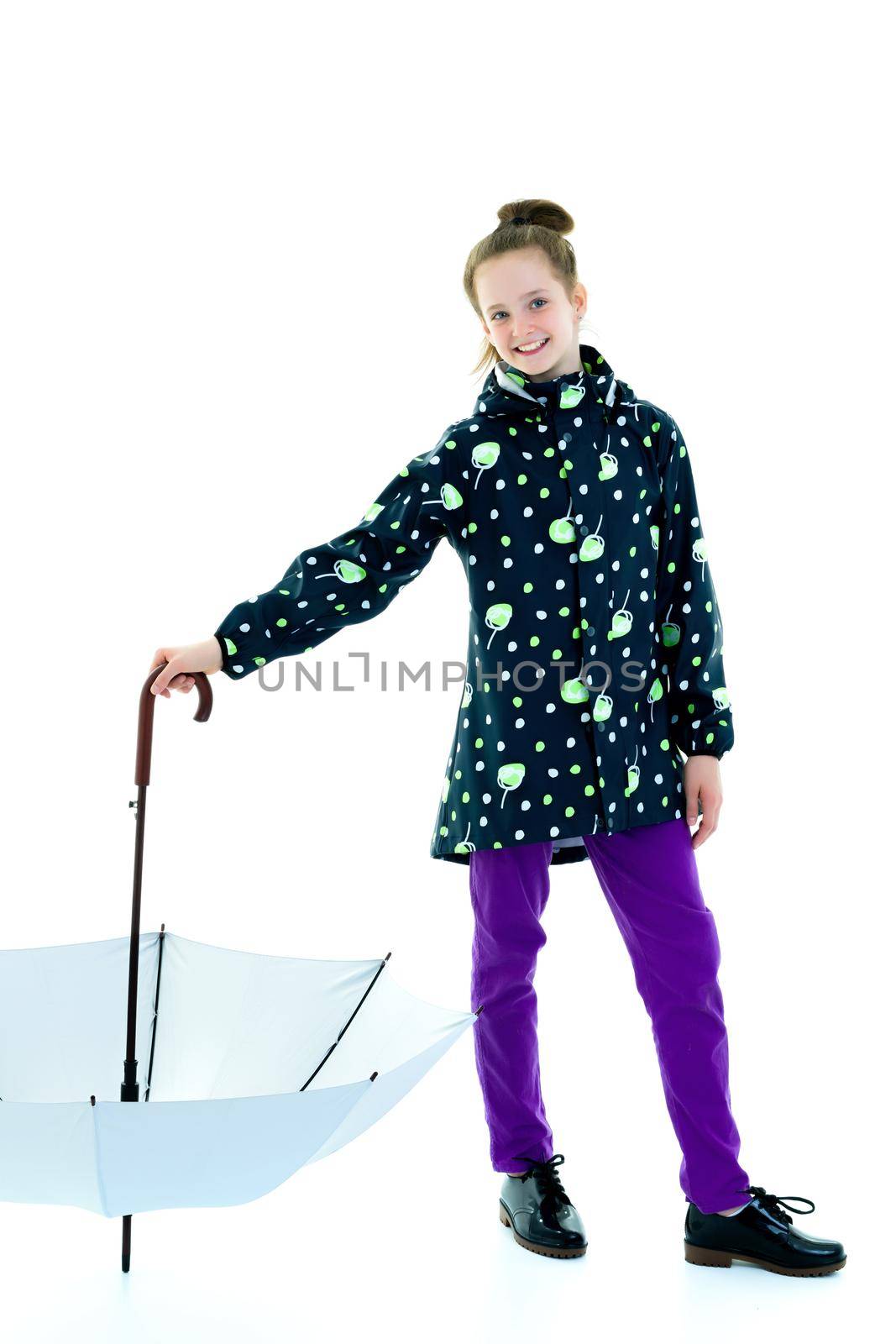 Cute little girl with umbrella. Weather forecast concept. by kolesnikov_studio