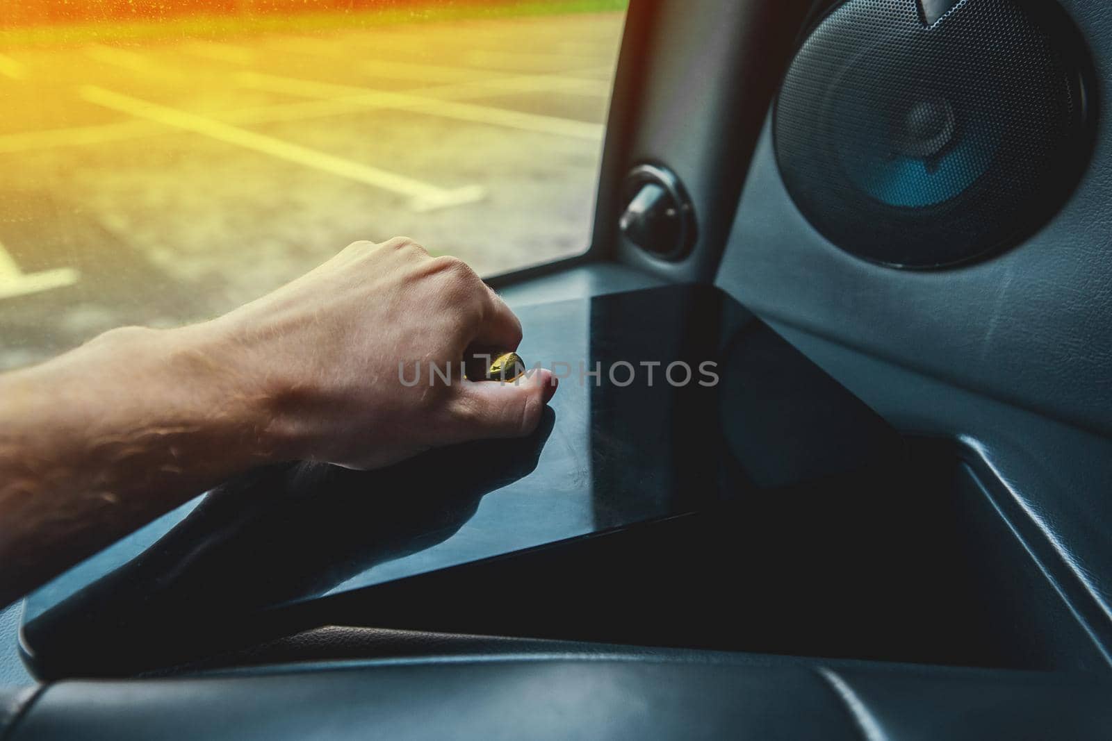 Modern urn or garbage department inside the interior of the car limousine close-up by AYDO8