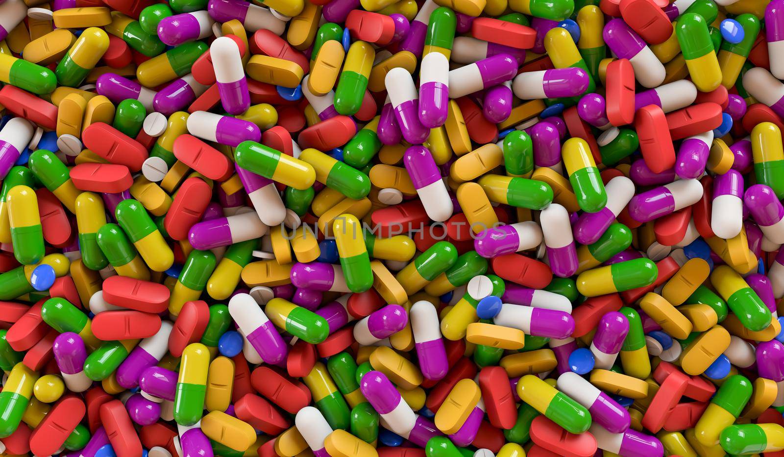 A lot colorful medication and pills from above