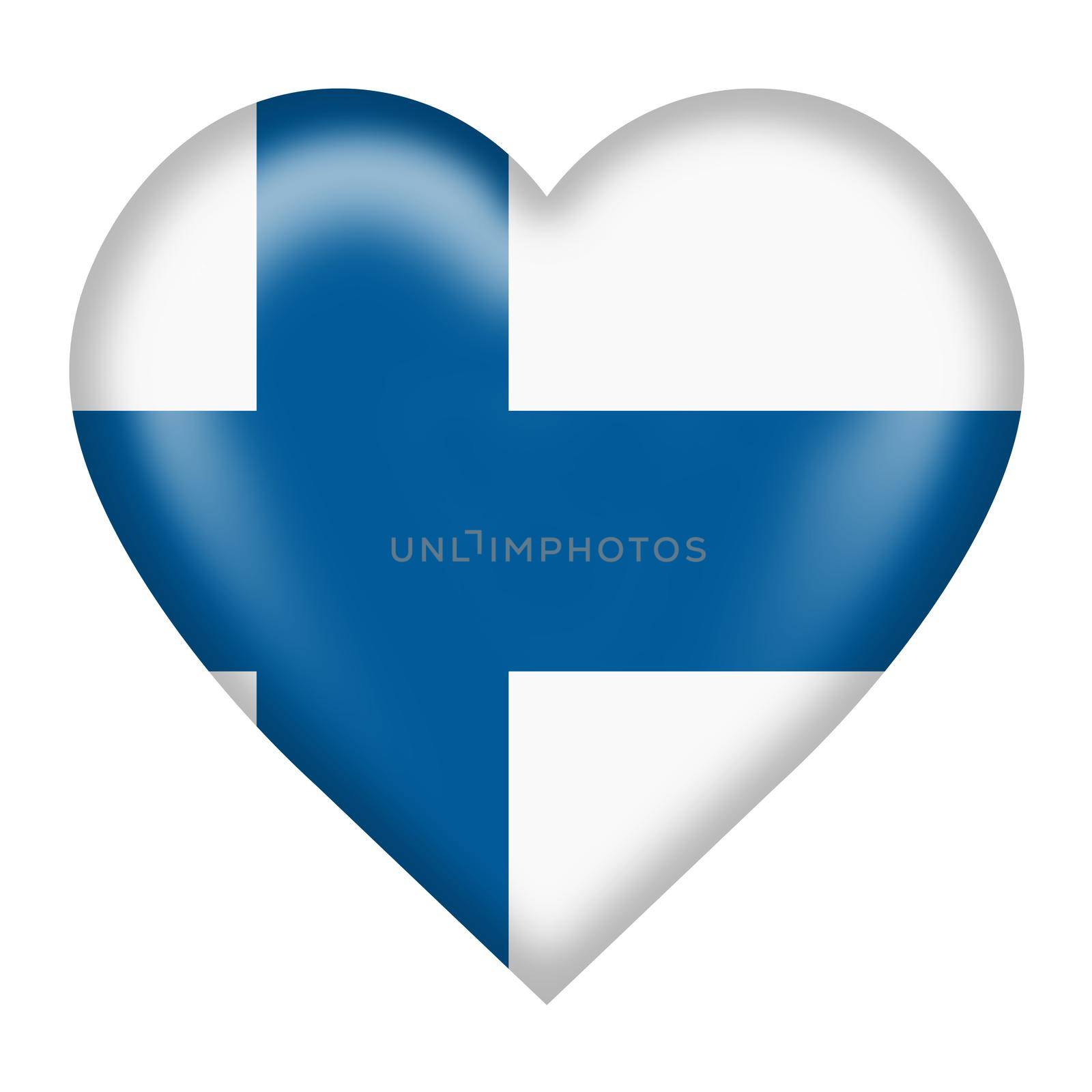 A Finland flag heart button isolated on white with clipping path 3d illustration
