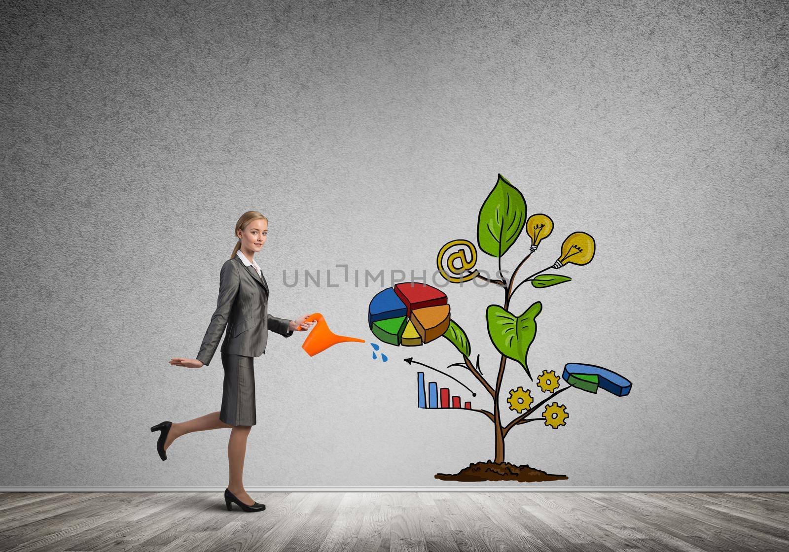 Attractive businesswoman presenting investment and financial growth concept