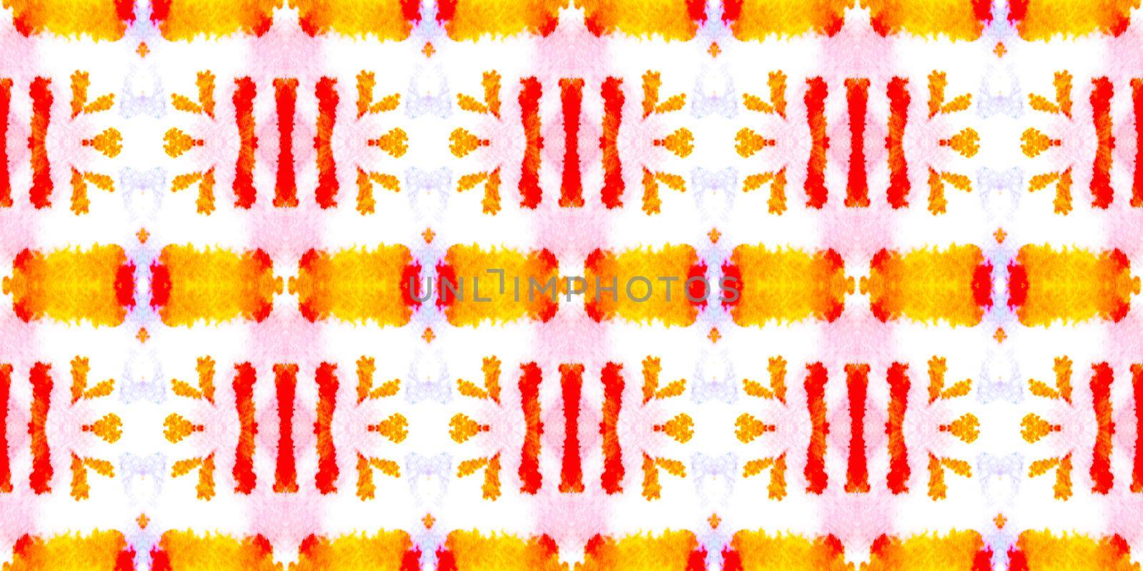 Seamless Watercolor Ethnic Pattern. Handmade Artistic Bandana Background. Colorful Summer Background. Abstract Aquarelle Tie Dye Floor. Abstract Watercolor Ethnic Print Design.