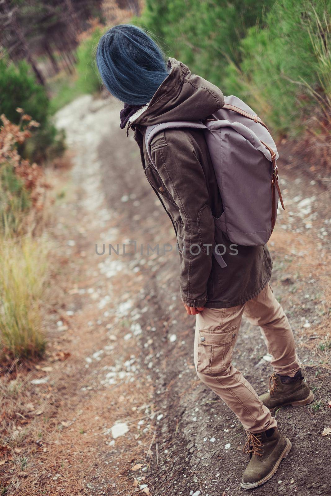 Hiker standing on path by alexAleksei