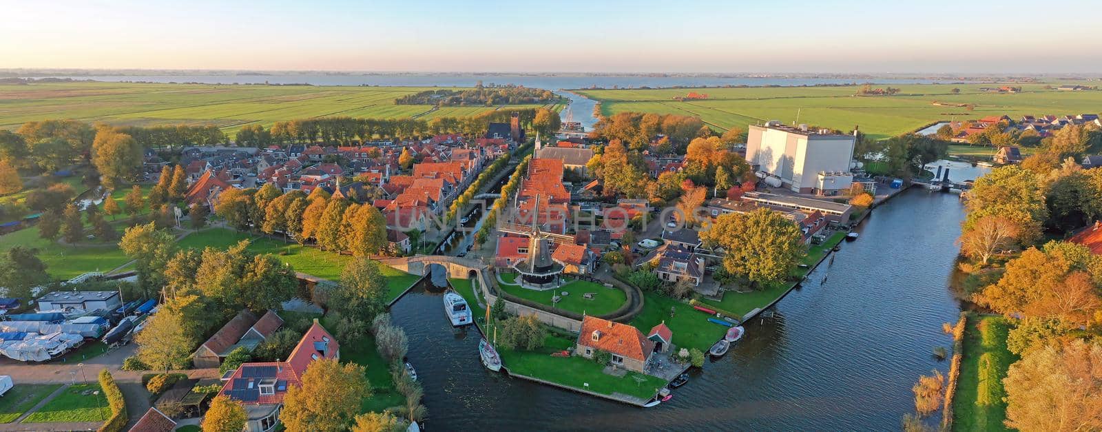Aerial panorama from the historical city Sloten in Friesland the Netherlands by devy