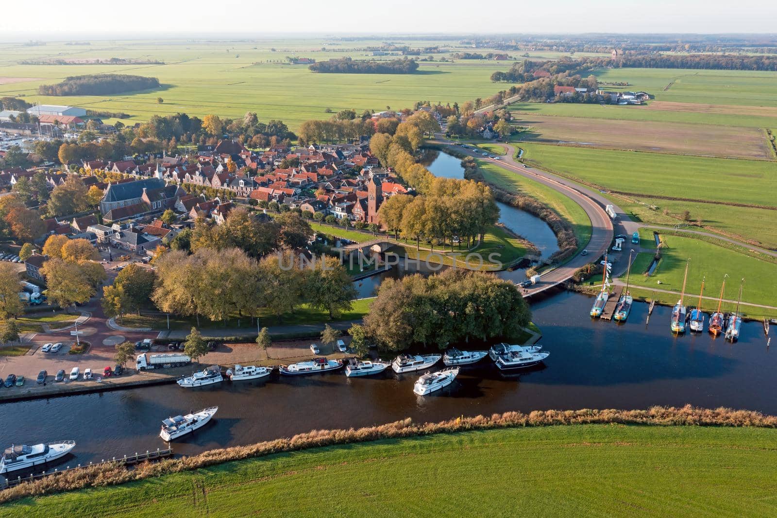 Aerial from the historical village Sloten in Friesland the Netherlands by devy