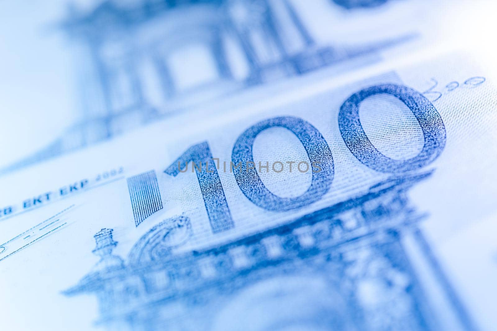 Close-up view of cash money euro bills background. Finance and business concept. Shallow depth of field.