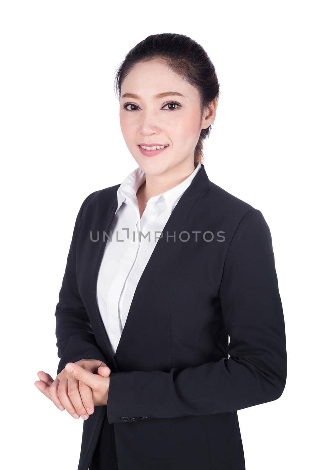 portrait business woman in suit isolated on white background