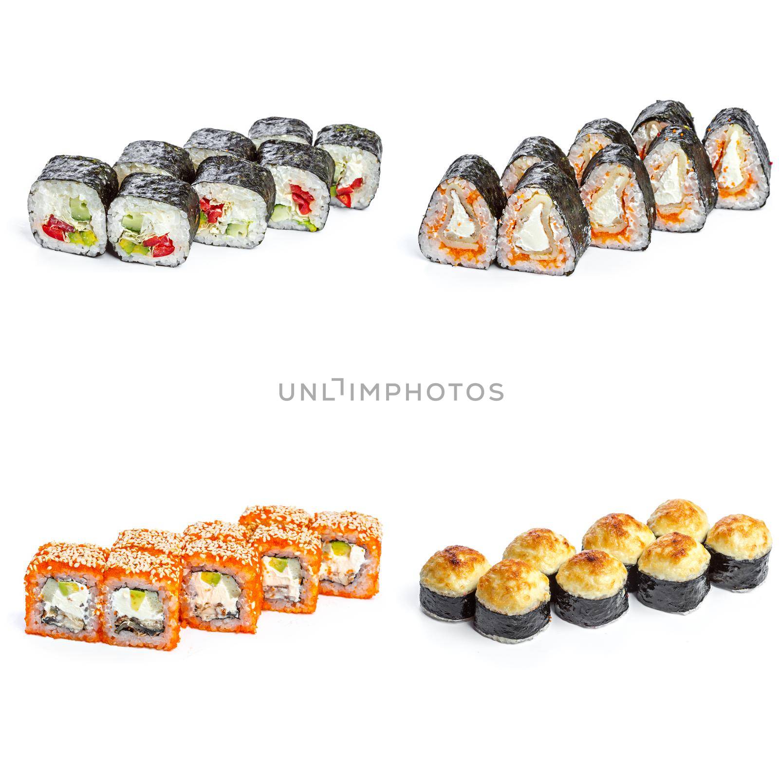 sushi set rice from a Japanese restaurant isolated on white