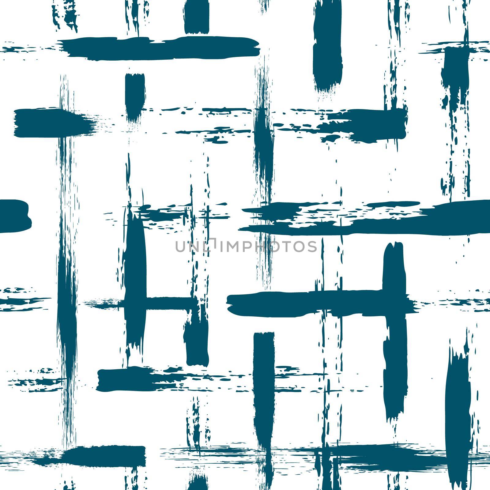 seamless pattern with brush cross and strokes. Blue color on white background. Hand painted grange texture. Ink geometric elements. Fashion modern style. Endless fabric print. Retro