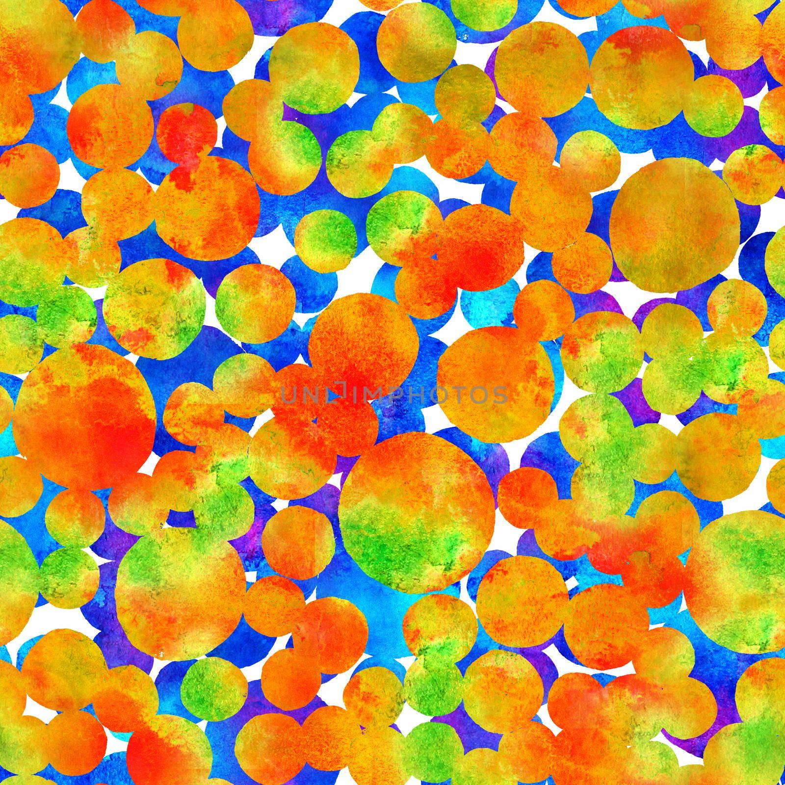 seamless pattern with brush dots and blots. Blue orange watercolor color on white background. Hand painted grange texture. Ink geometric elements. Fashion modern style. Endless fabric print. by DesignAB