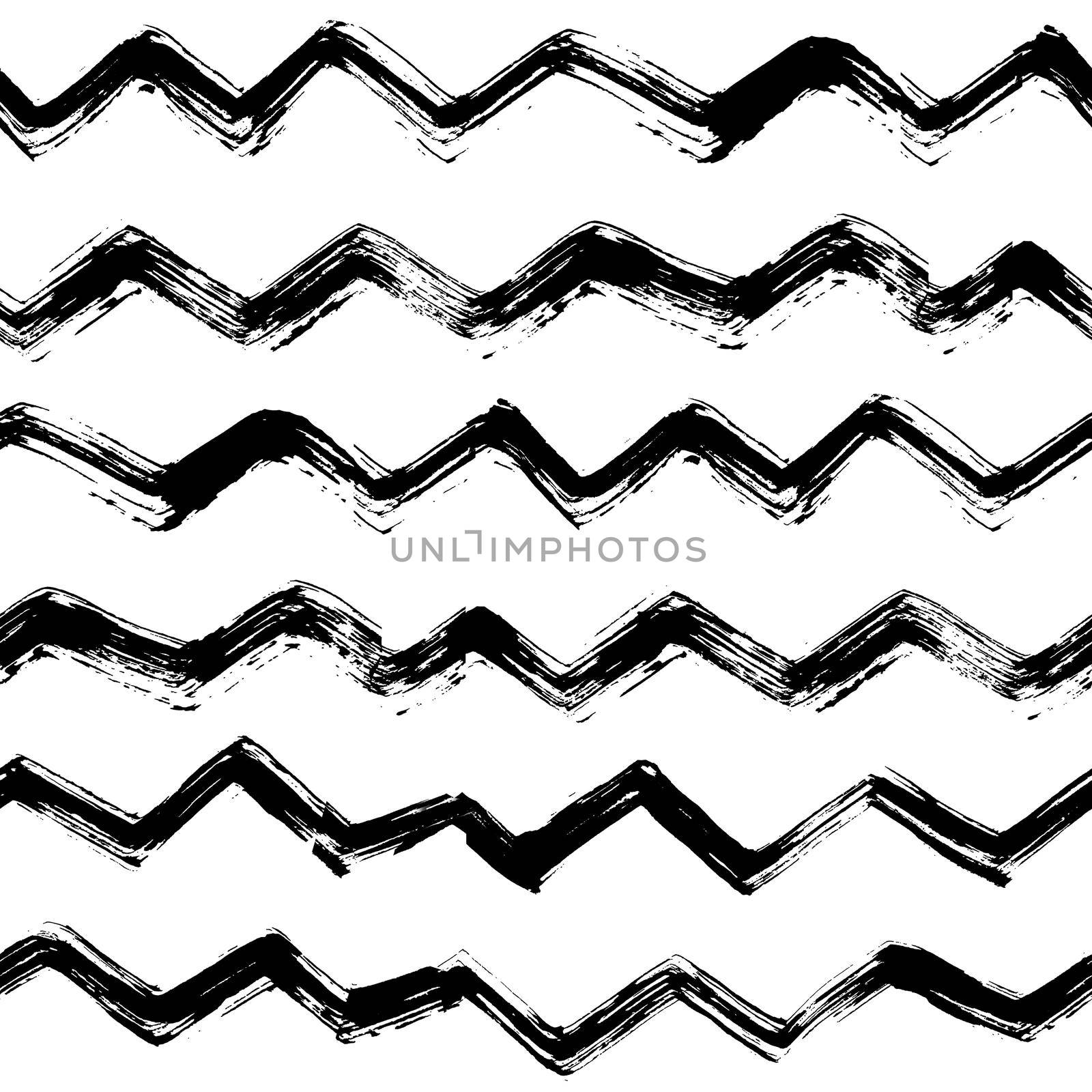 seamless pattern with brush stripes and waves. Black color on white background. Hand painted grange texture. Ink geometric elements. Fashion modern style. Endless fabric print Retro. Teen and school by DesignAB