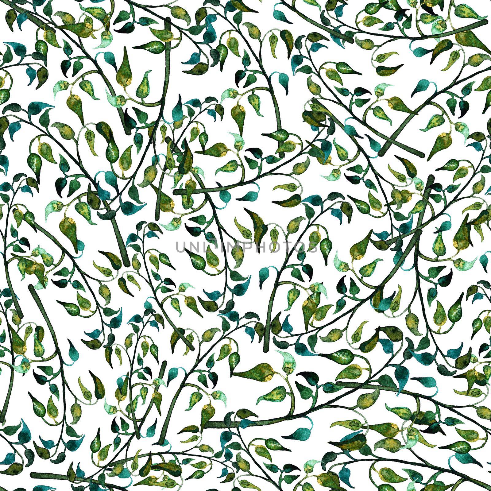 Seamless foliate watercolor ornament Green color by DesignAB