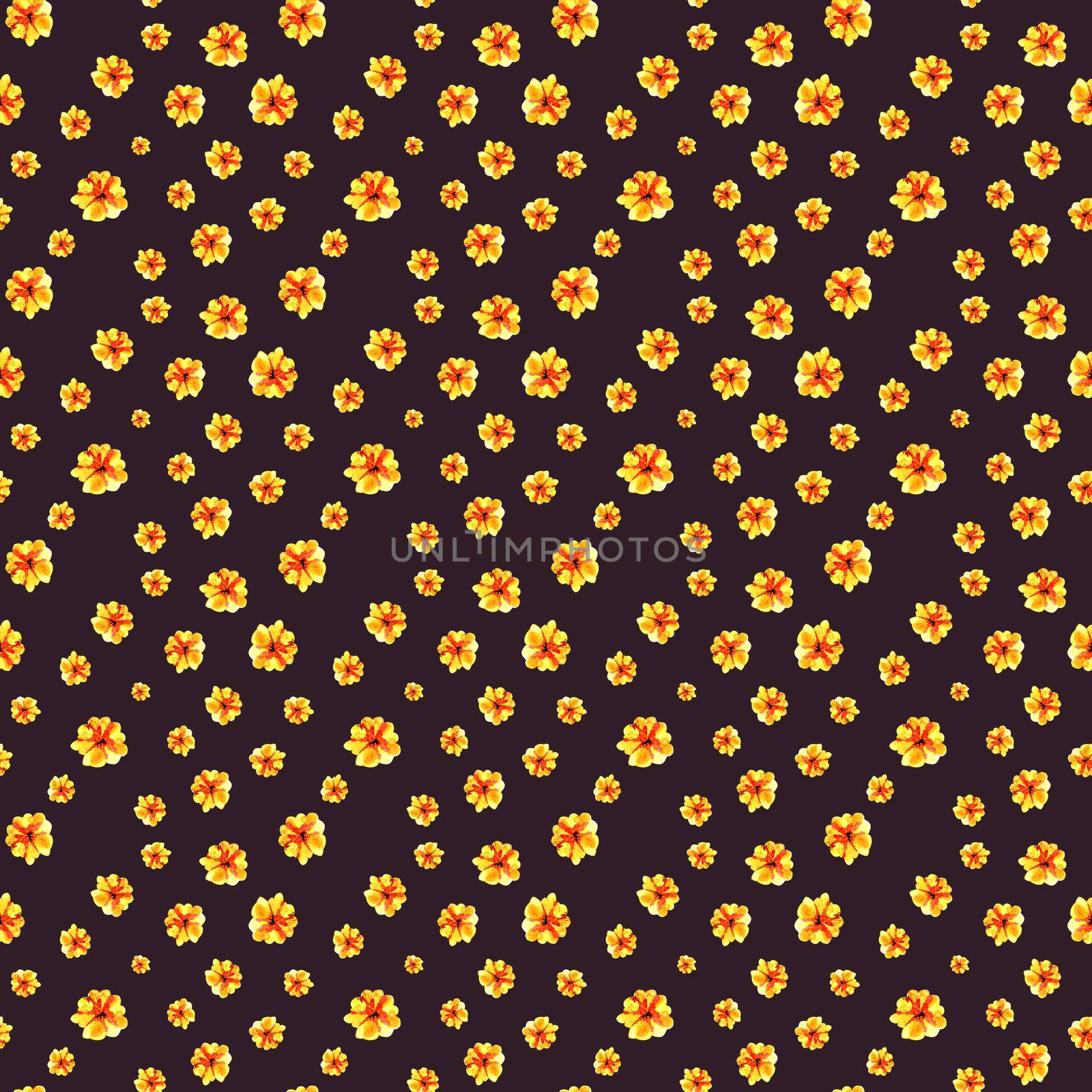 Lovely floral seamless pattern illustration of yellow flower on violet background