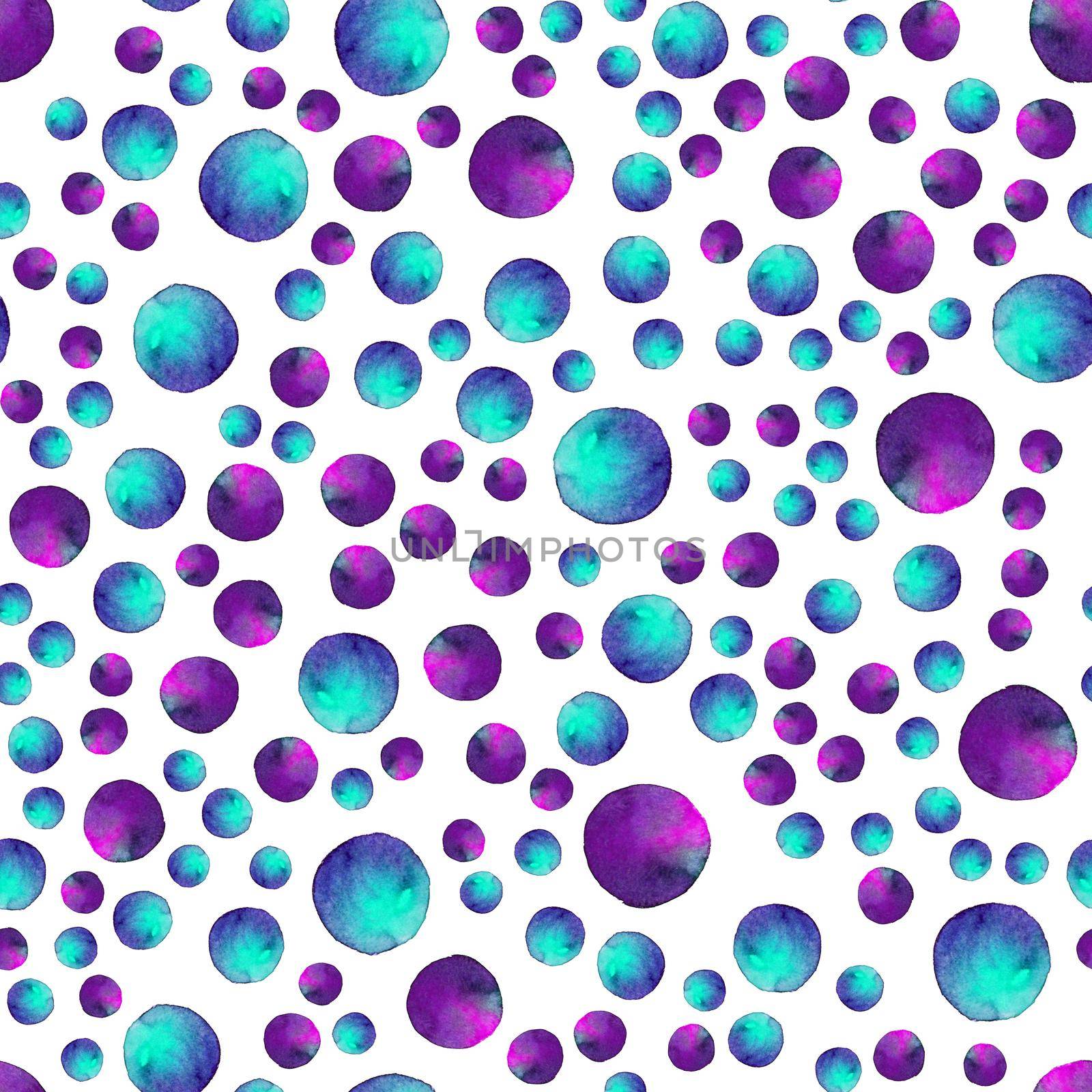 Seamless pattern. Watercolor abstract background. round brushstrokes. On white . Colorful and endless rainbow. Violet blue bubble gum by DesignAB