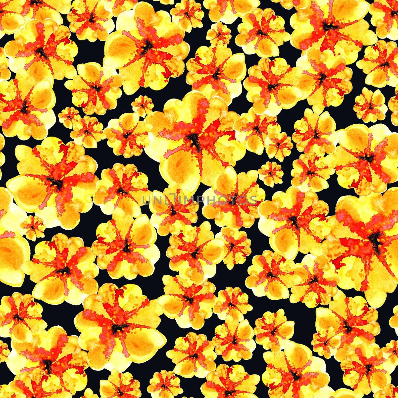 Lovely floral seamless pattern illustration of yellow flower on dark background