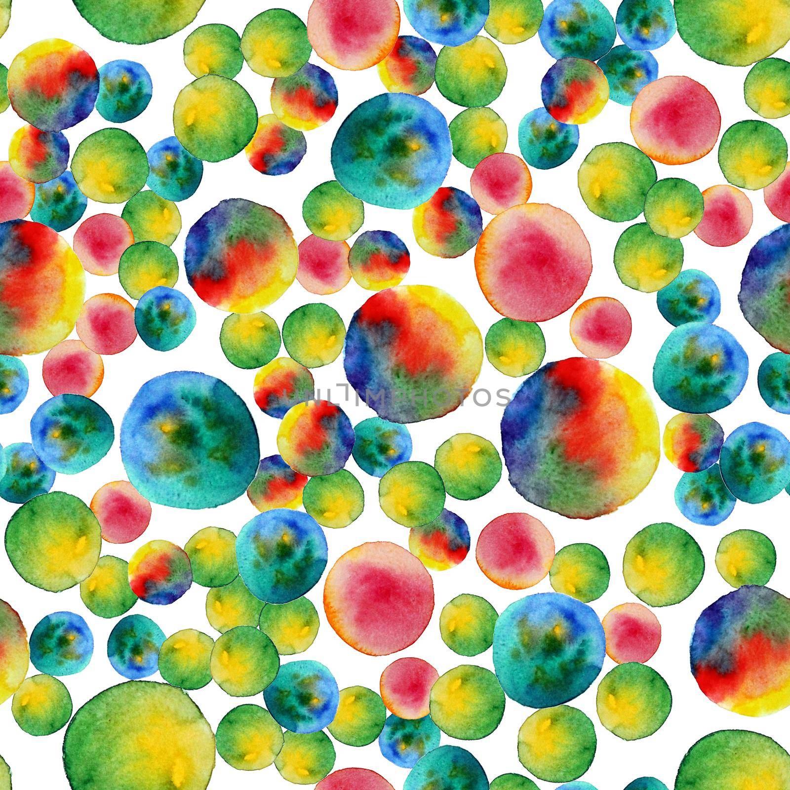 Seamless pattern. Watercolor abstract background. Watercolor round brushstrokes. On white background. Colorful and endless print