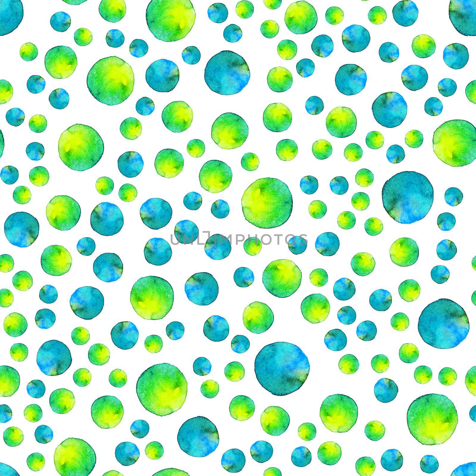 Seamless pattern. Watercolor abstract background. round brushstrokes. On white . Colorful and endless rainbow. Yellow green bubble gum by DesignAB