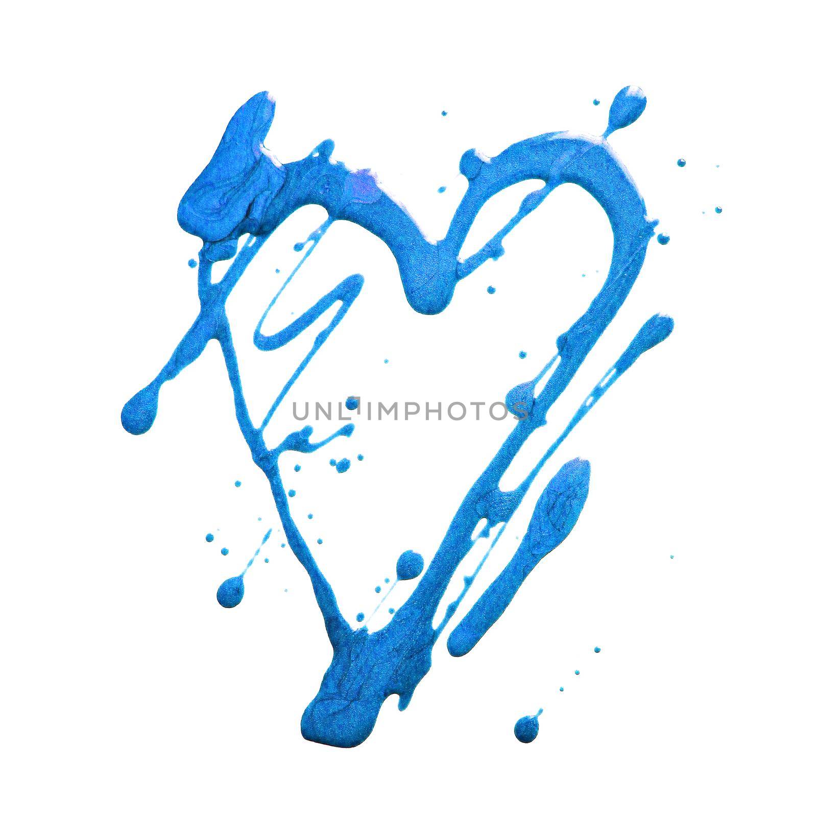 shine glitter heart and dots. Blue draw blots. Hand-made. Isolated on white background. Fabric print. 3D rendering love by DesignAB