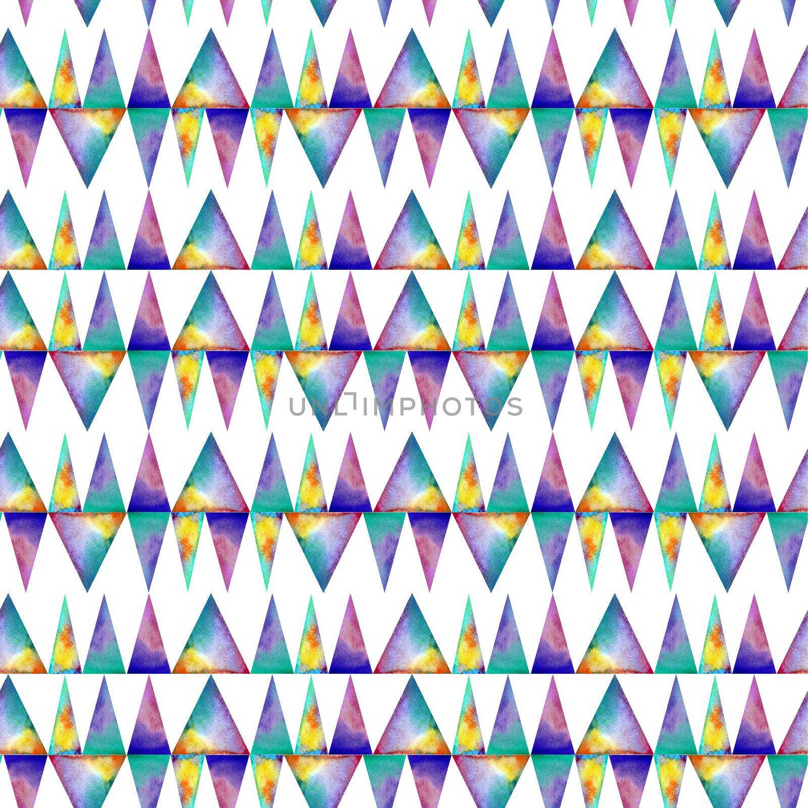 Watercolor seamless pattern. With colofrul triangles on white background . Endless print
