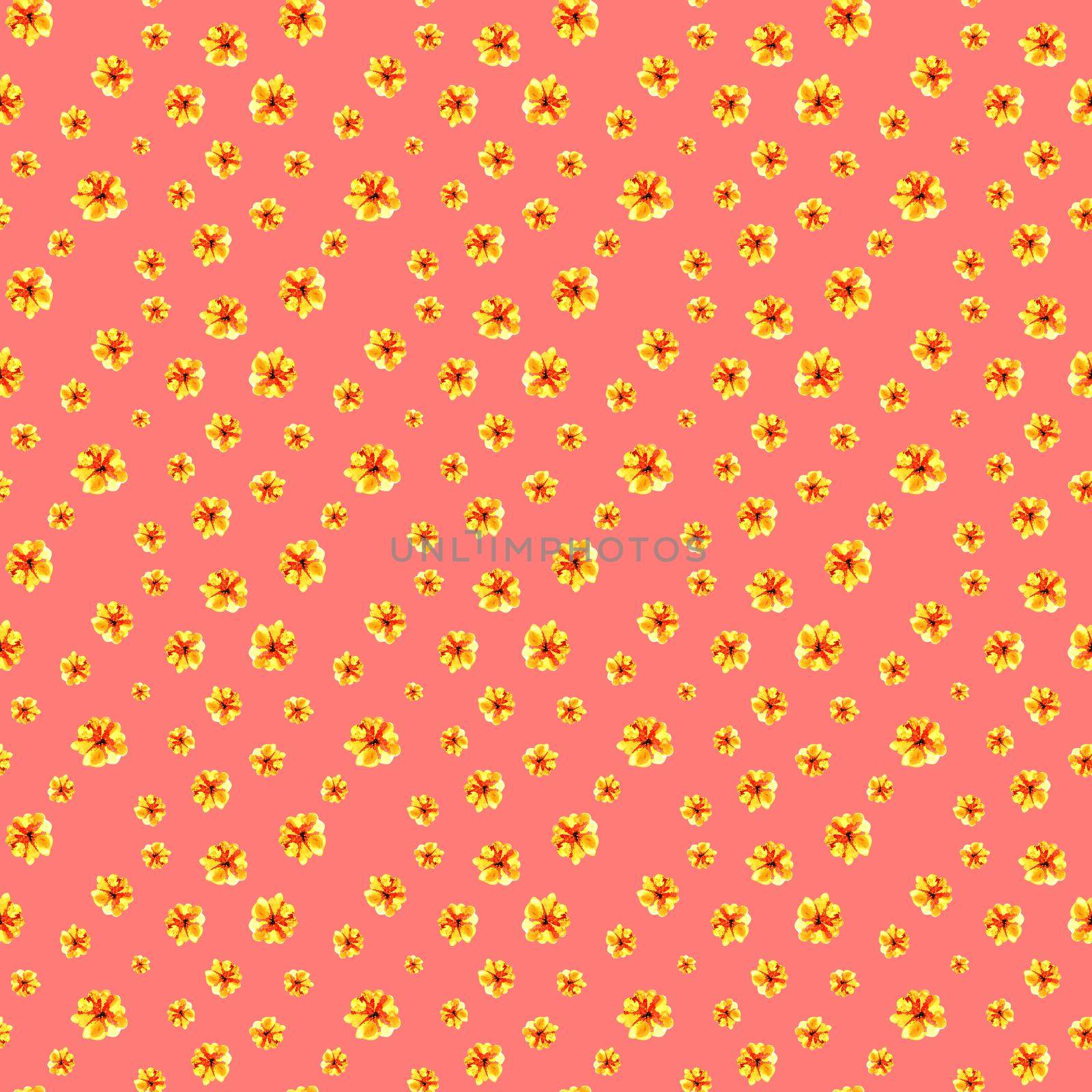 Lovely floral seamless pattern illustration of yellow flower on pink background