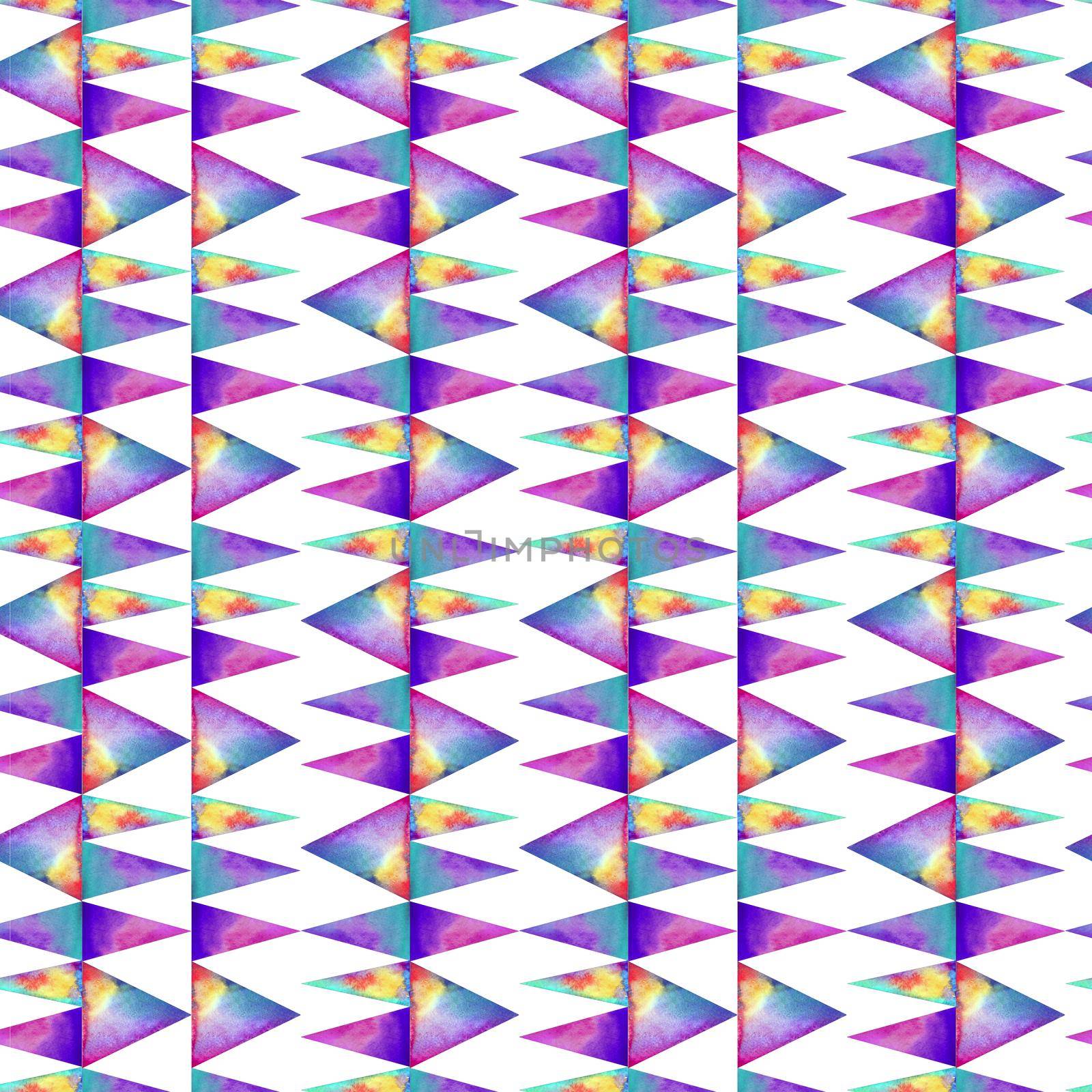 Watercolor seamless pattern. With colofrul triangles on white background. Raibow prink or wallpaper by DesignAB