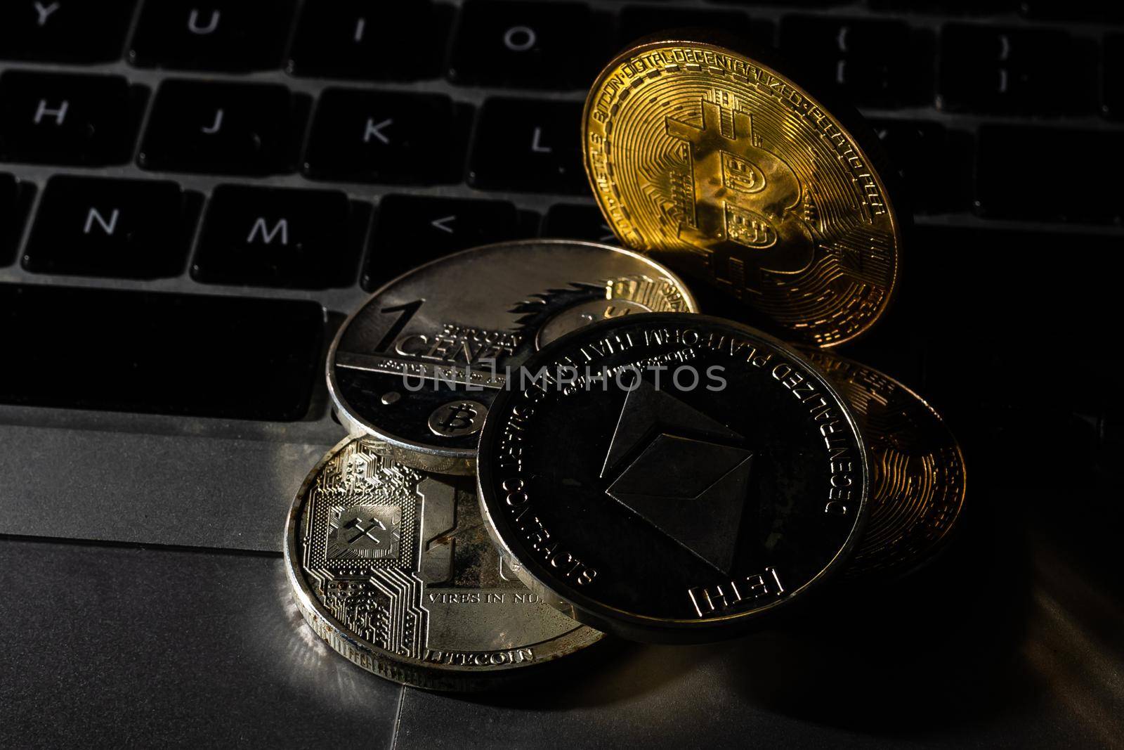 Bitcoin BTC Cryptocurrency Coins. Stock Market Concept. BTC to USD Cryptocurrency Bitcoin BTC. High quality photo