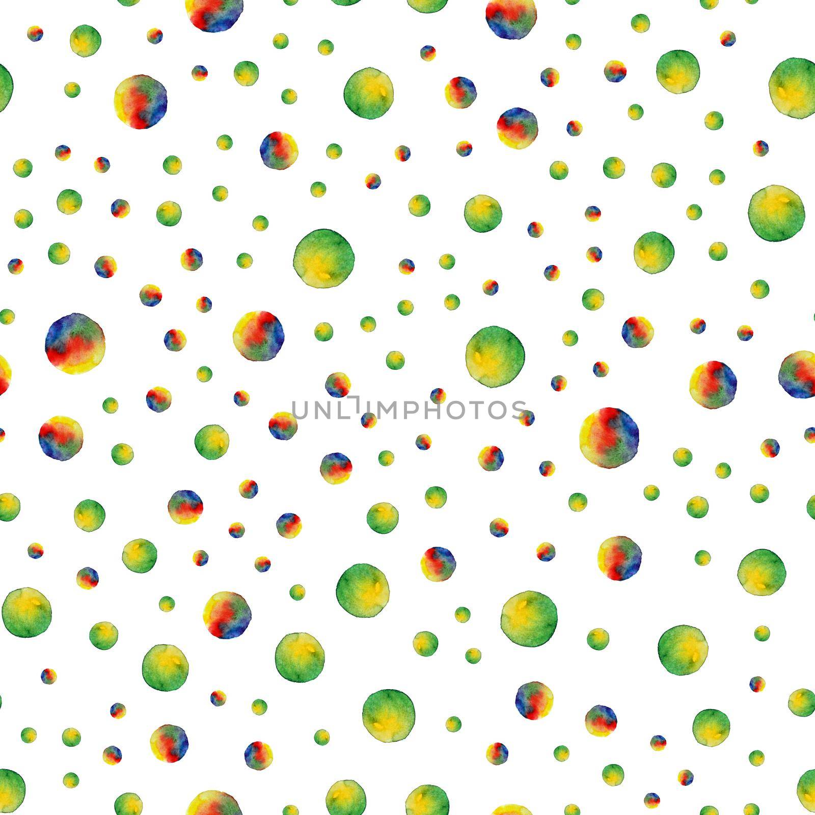 Seamless pattern. Watercolor abstract background. round brushstrokes. On white . Colorful and endless rainbow. Yellow green bubble gum. Wallpaper