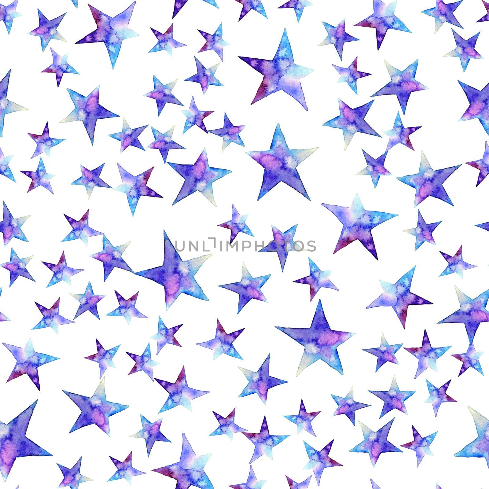 Seamless pattern of Colorful watercolor star icon. illustration on white background. Blue and violet. Isolated. Hand-drawn by DesignAB
