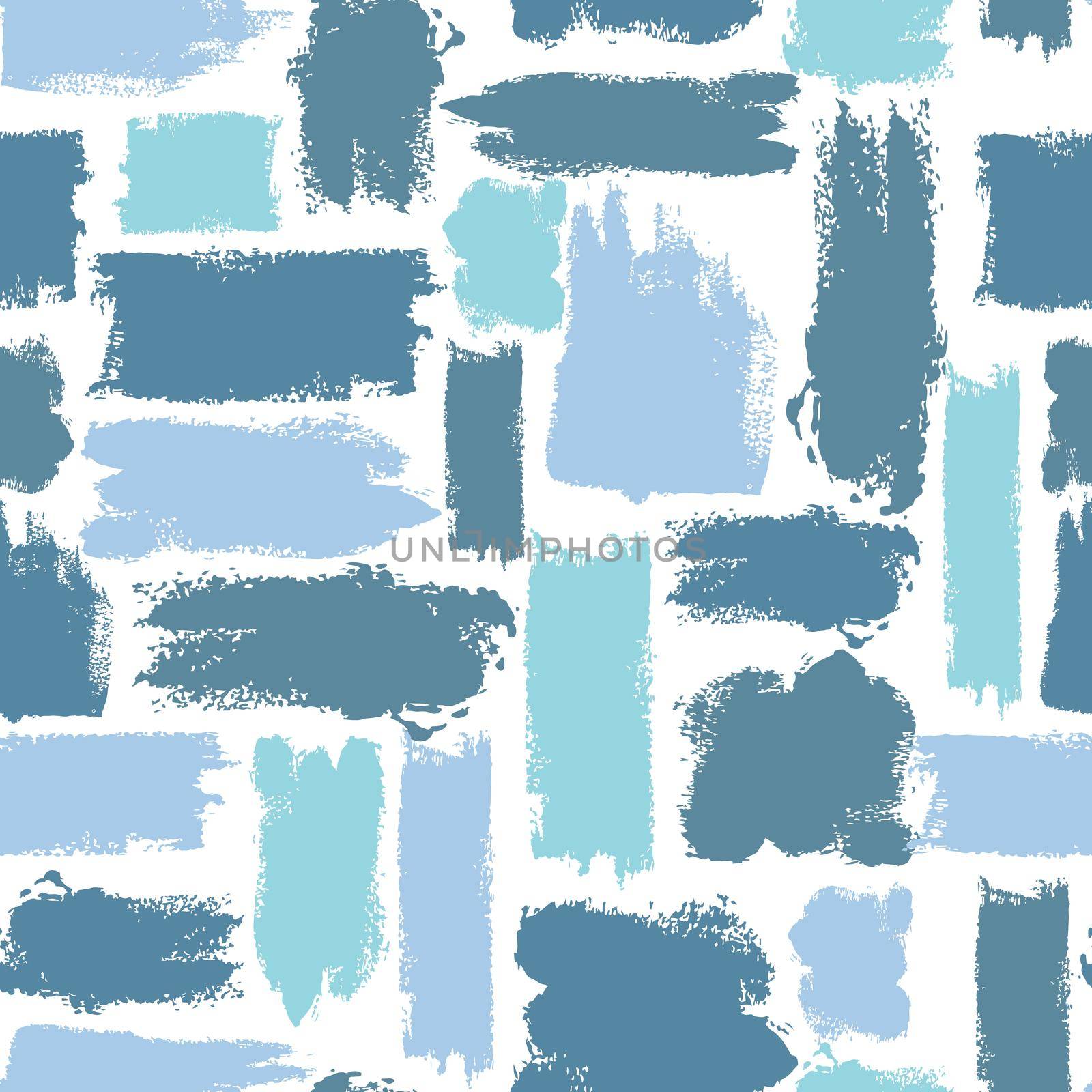 colorful seamless pattern with brush strokes. Sea fantasy . Blue color on white background. Hand painted grange texture. Ink geometric elements. Fashion modern style. Unusual by DesignAB