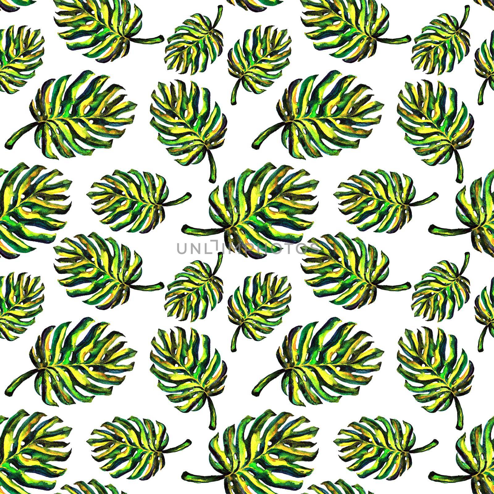 Seamless pattern of leaves monstera. Watercolor sheet