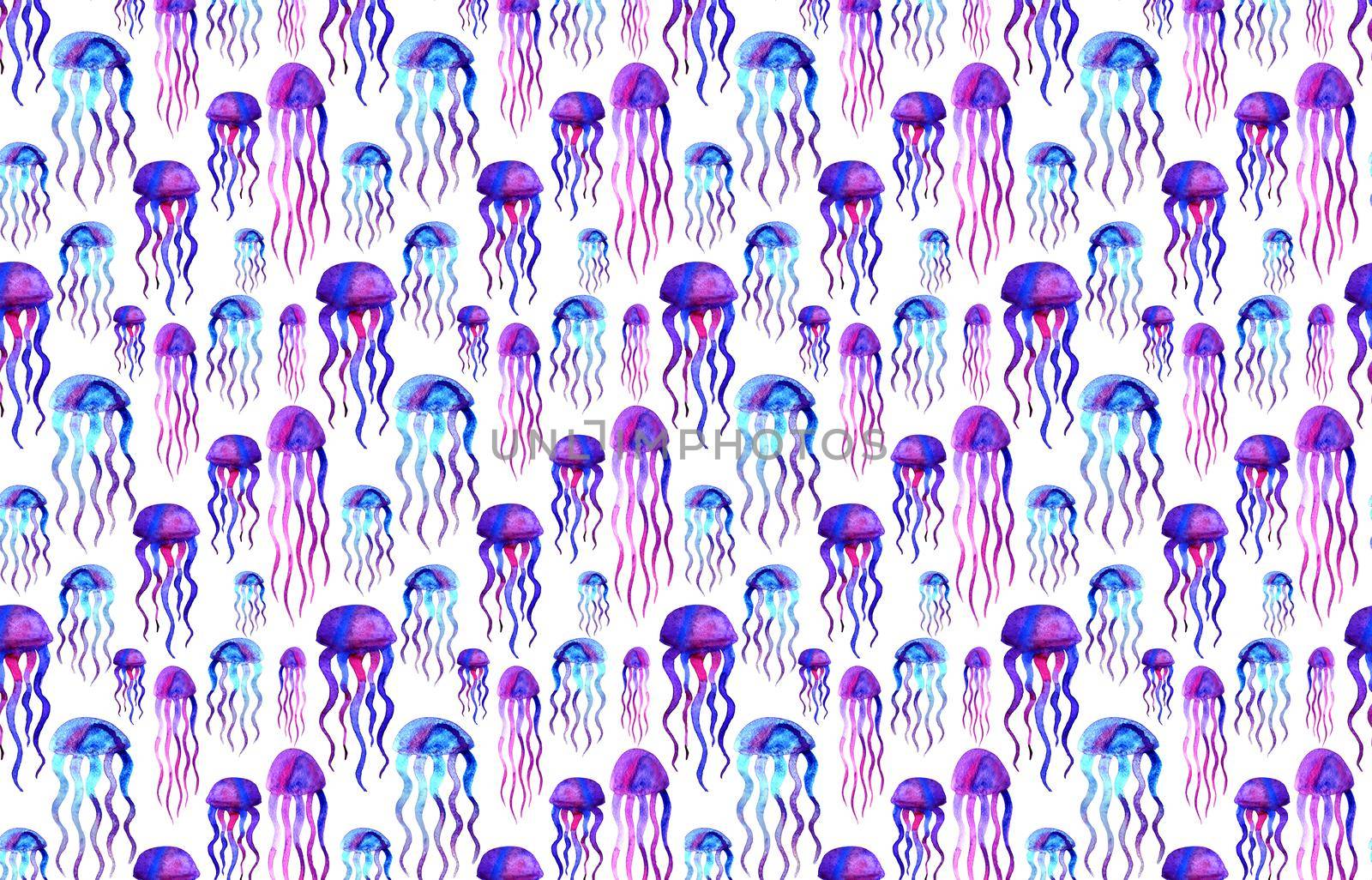 Hand drawn jellyfish. Watercolor pattern. by DesignAB