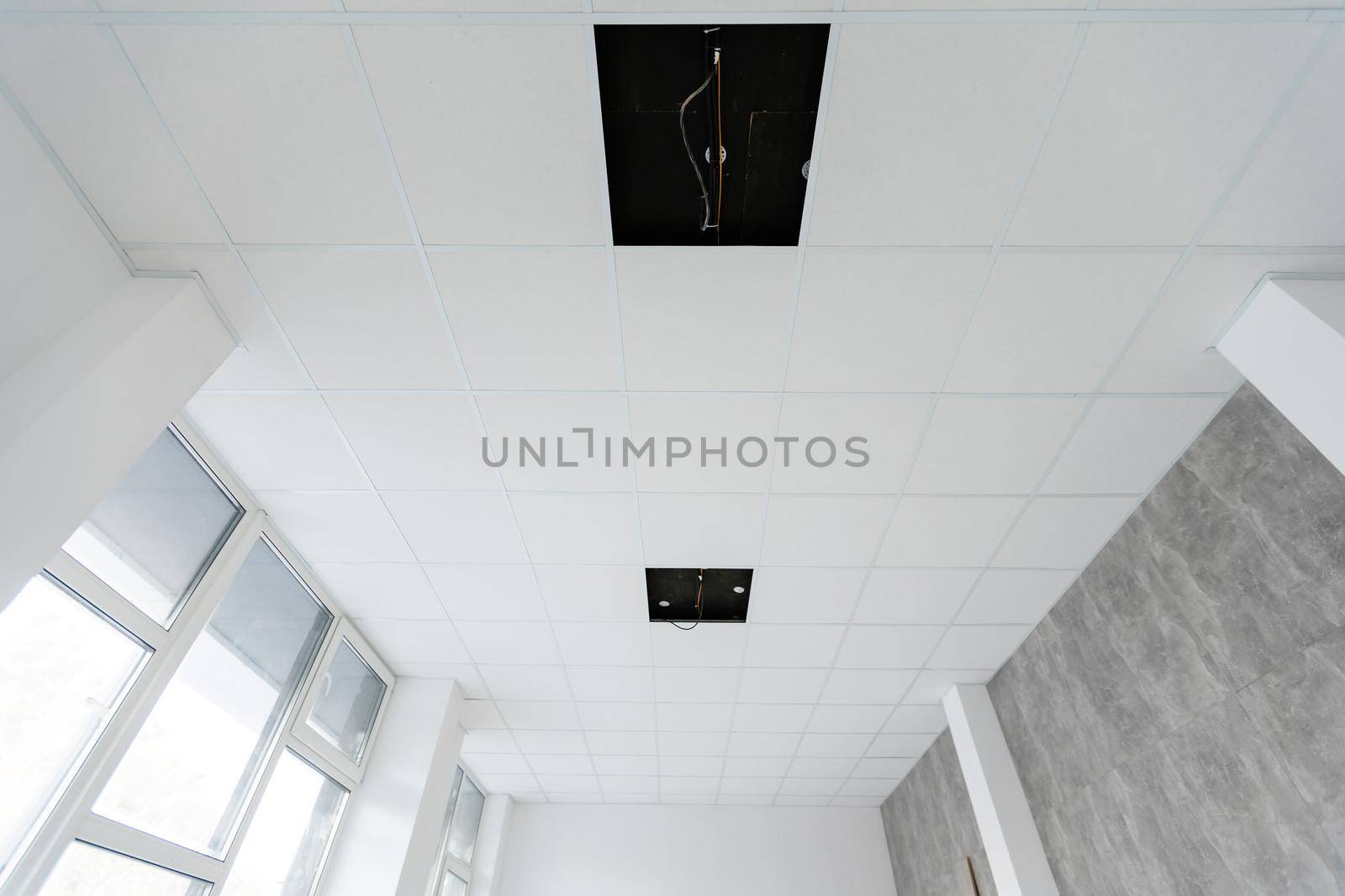 Ceiling and lighting inside office building