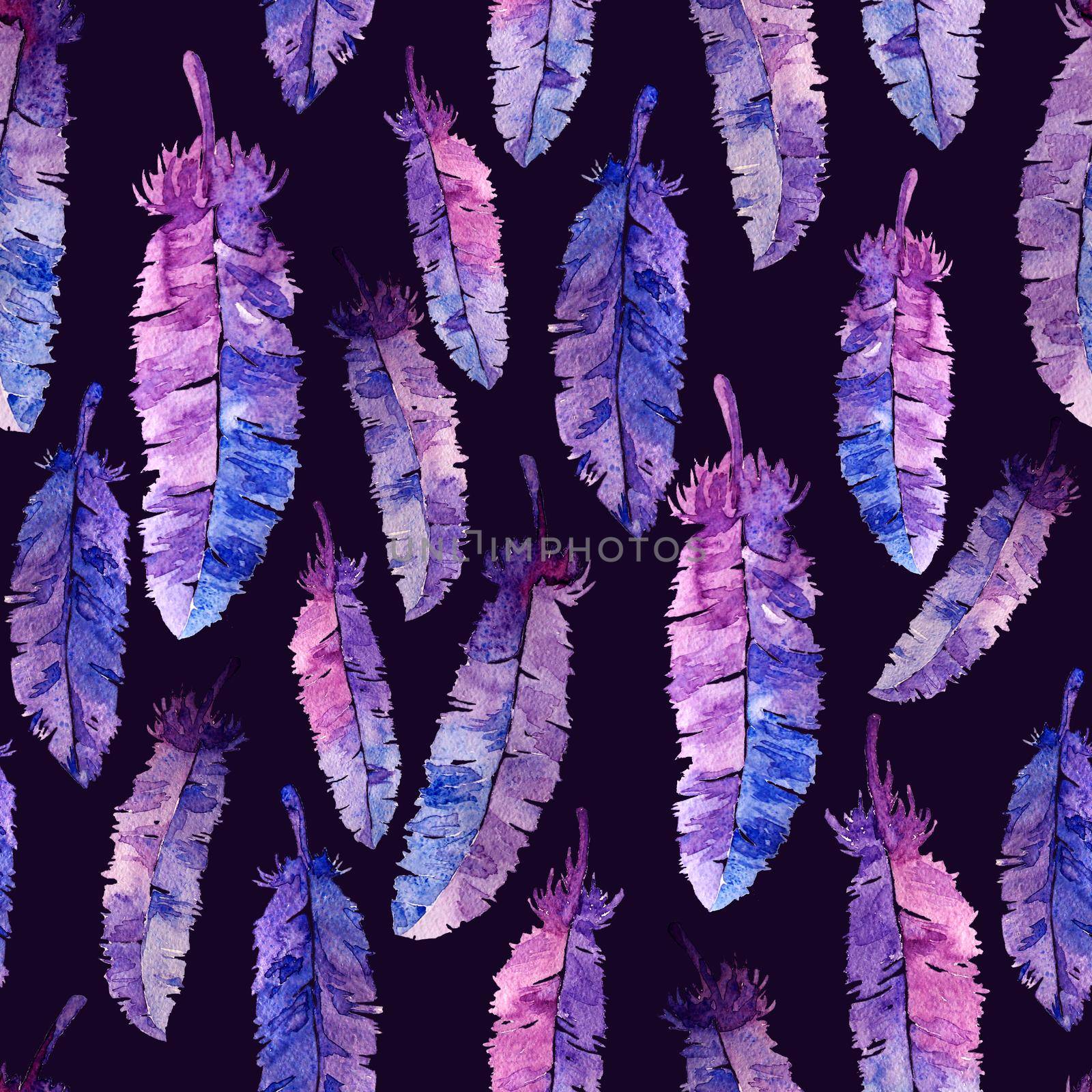 Watercolor feathers and blot seamless pattern. by DesignAB