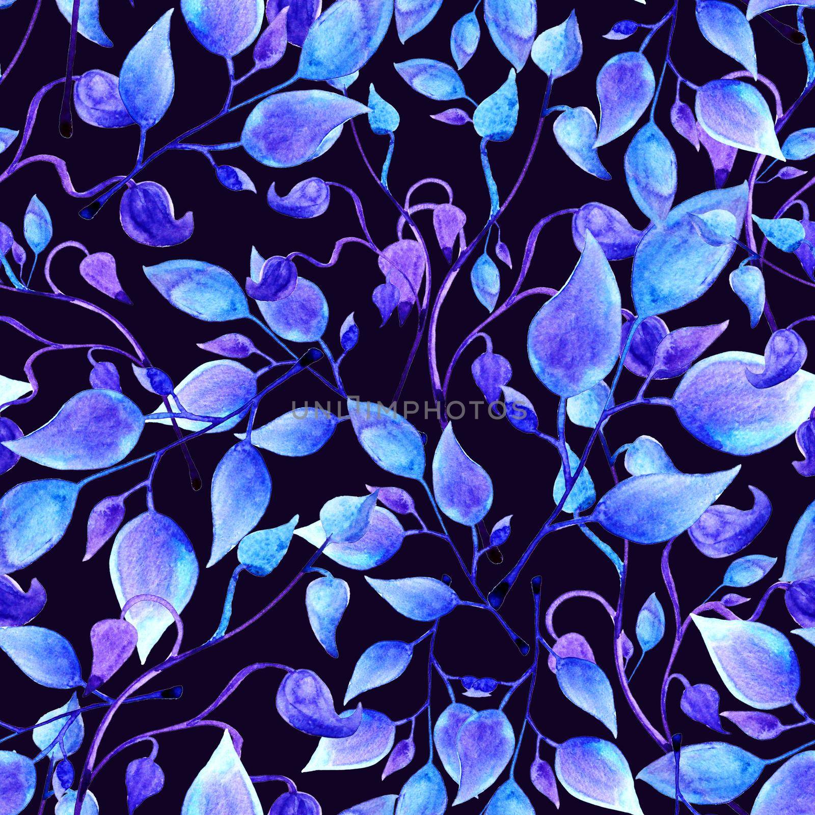 hand painted watercolor blue leaves seamless floral pattern by DesignAB