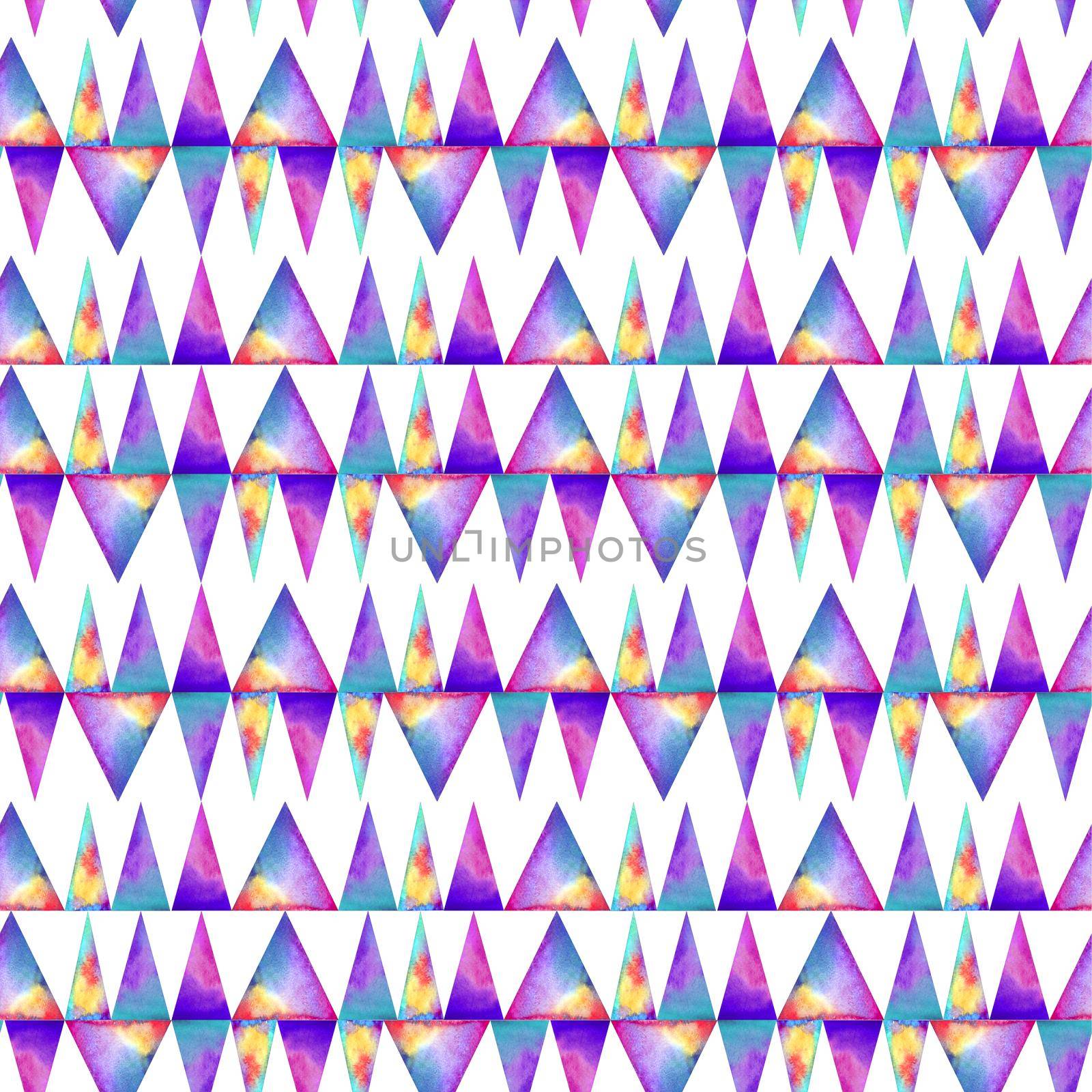 Watercolor seamless pattern. With colofrul triangles on white background . Endless print