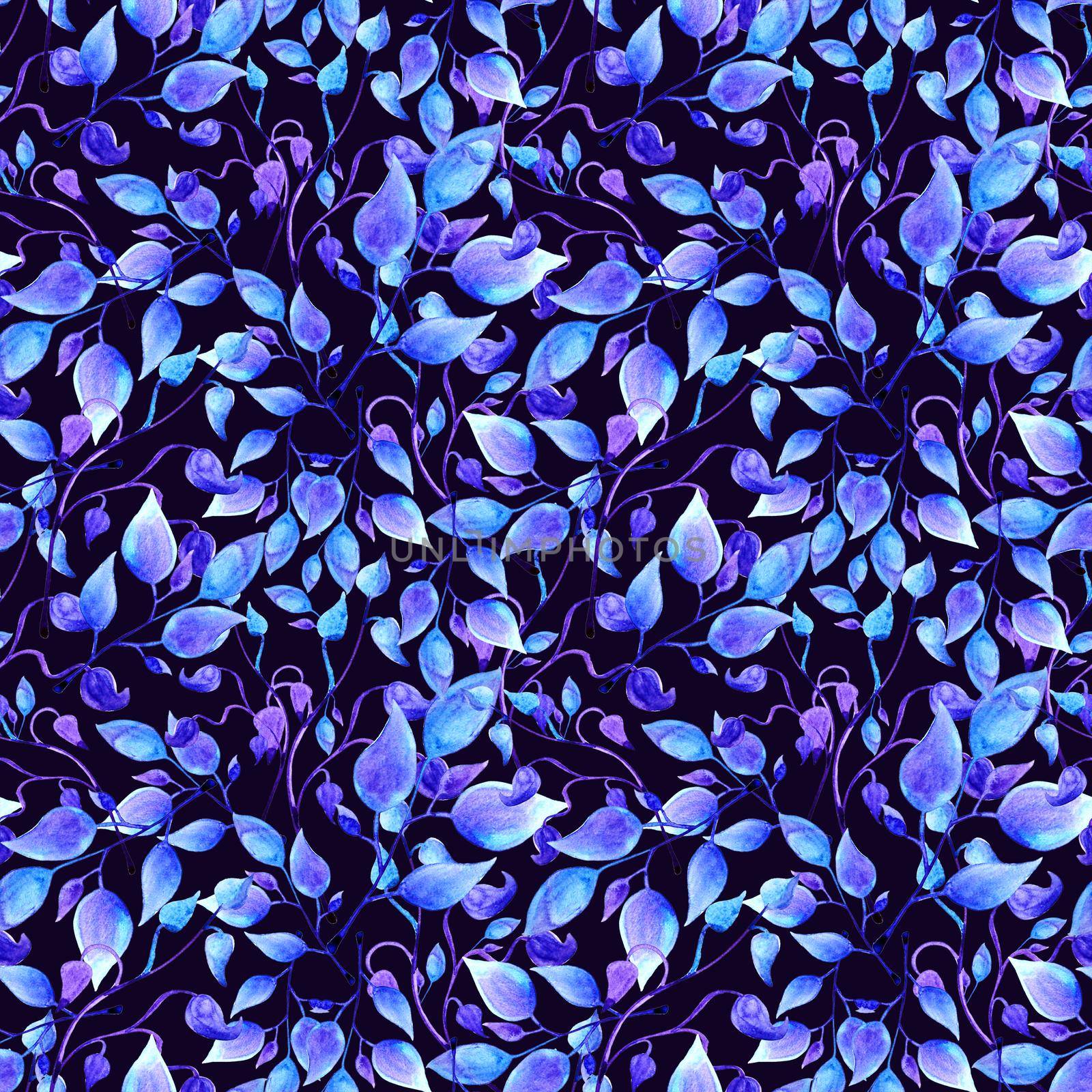 hand painted watercolor blue leaves seamless floral pattern by DesignAB