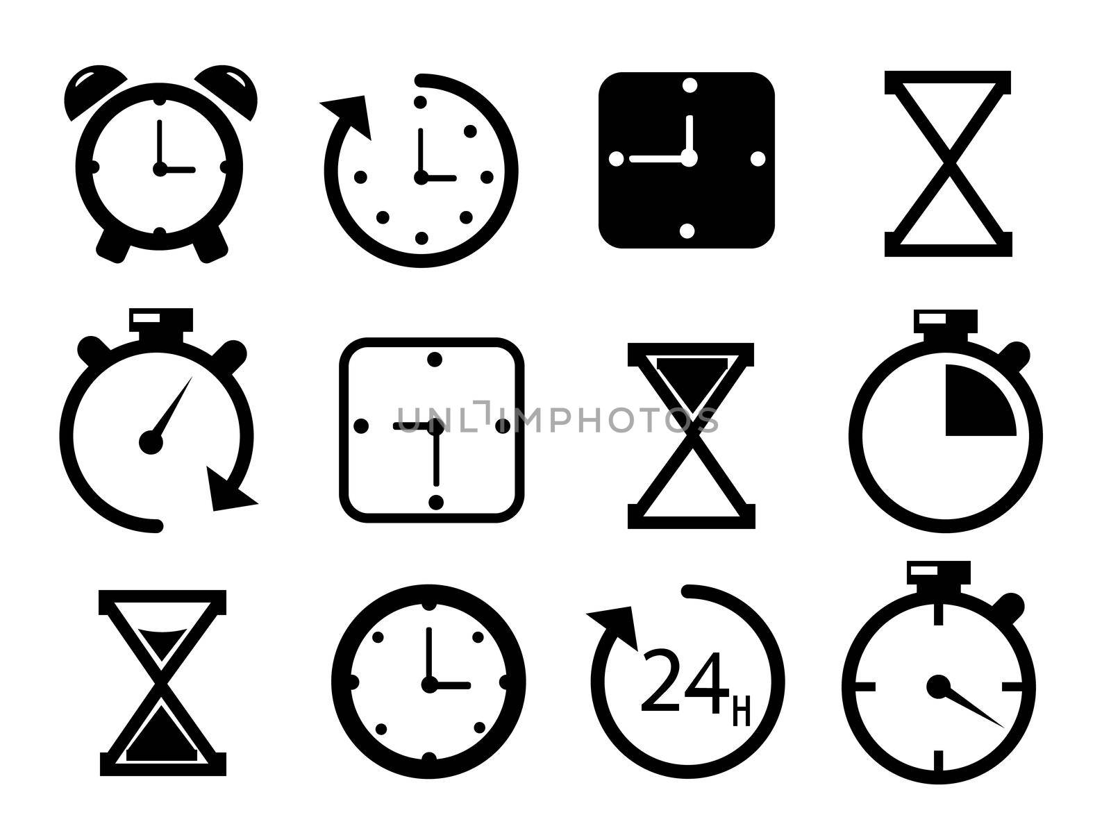 Time and Clock icons on white background. Clock, time, chronometer. illustration