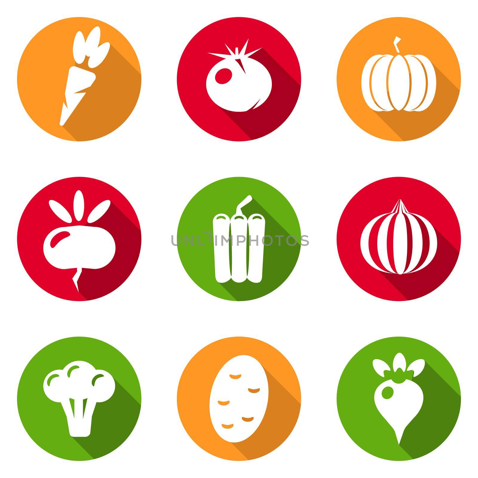 Vegetables icons flat set isolated on white background illustration
