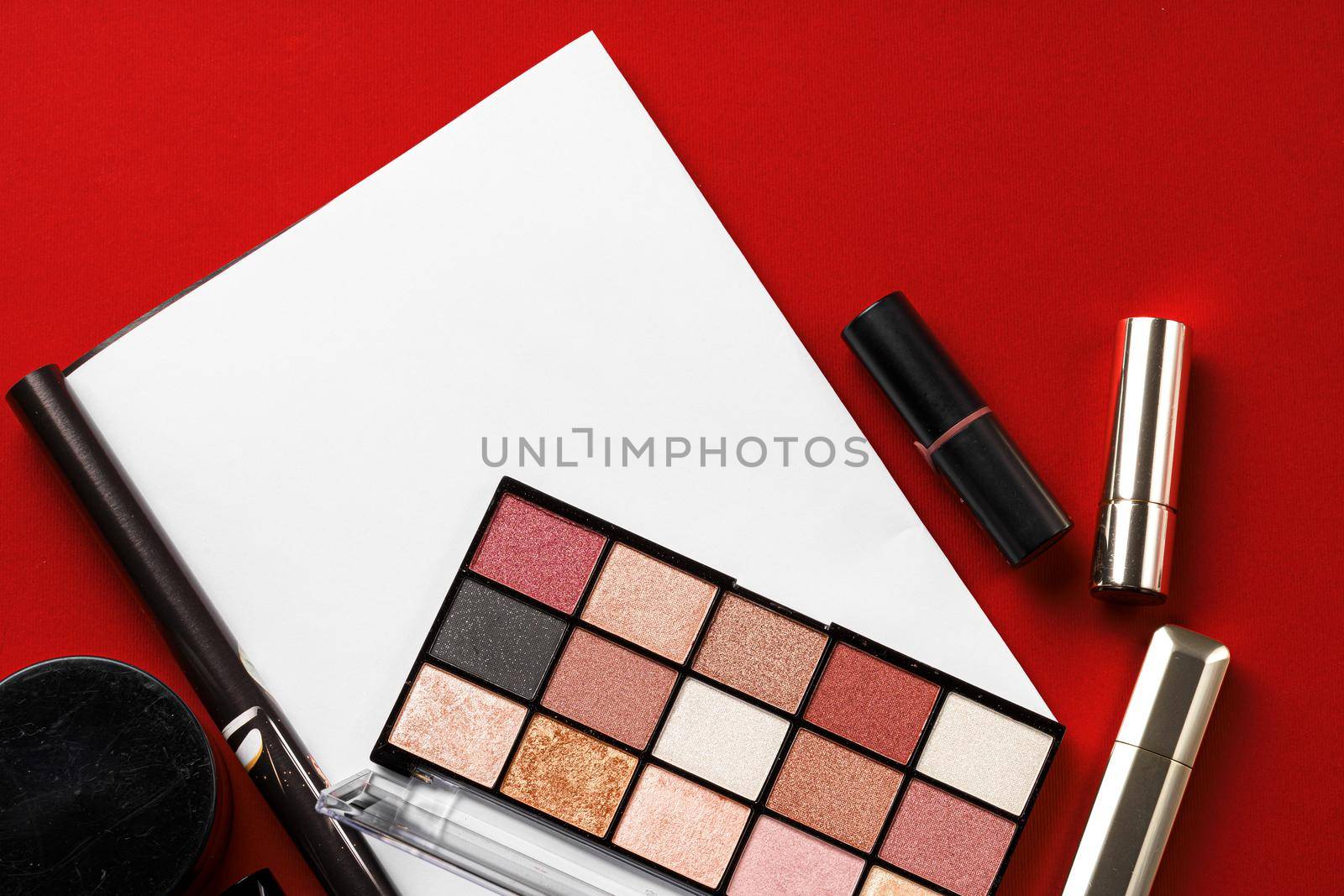 Professional makeup products with cosmetic beauty products, close up