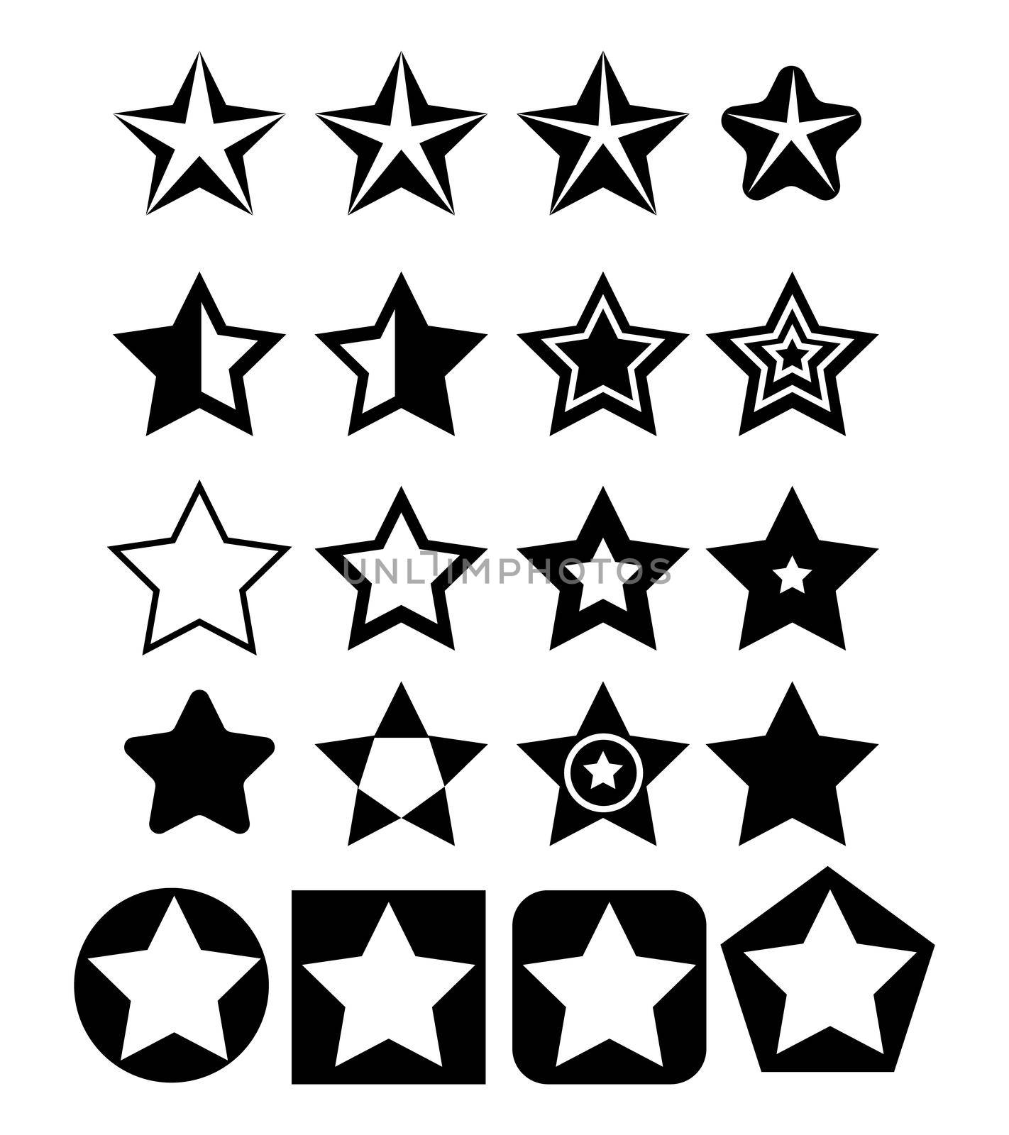 Pentagonal five point star collection emblem icon design elements, illustration template set