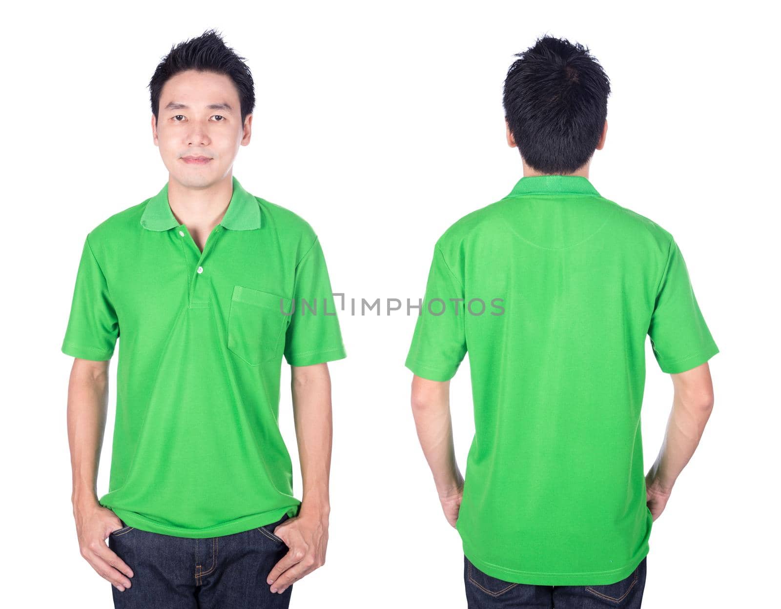 man with green polo shirt on a white background