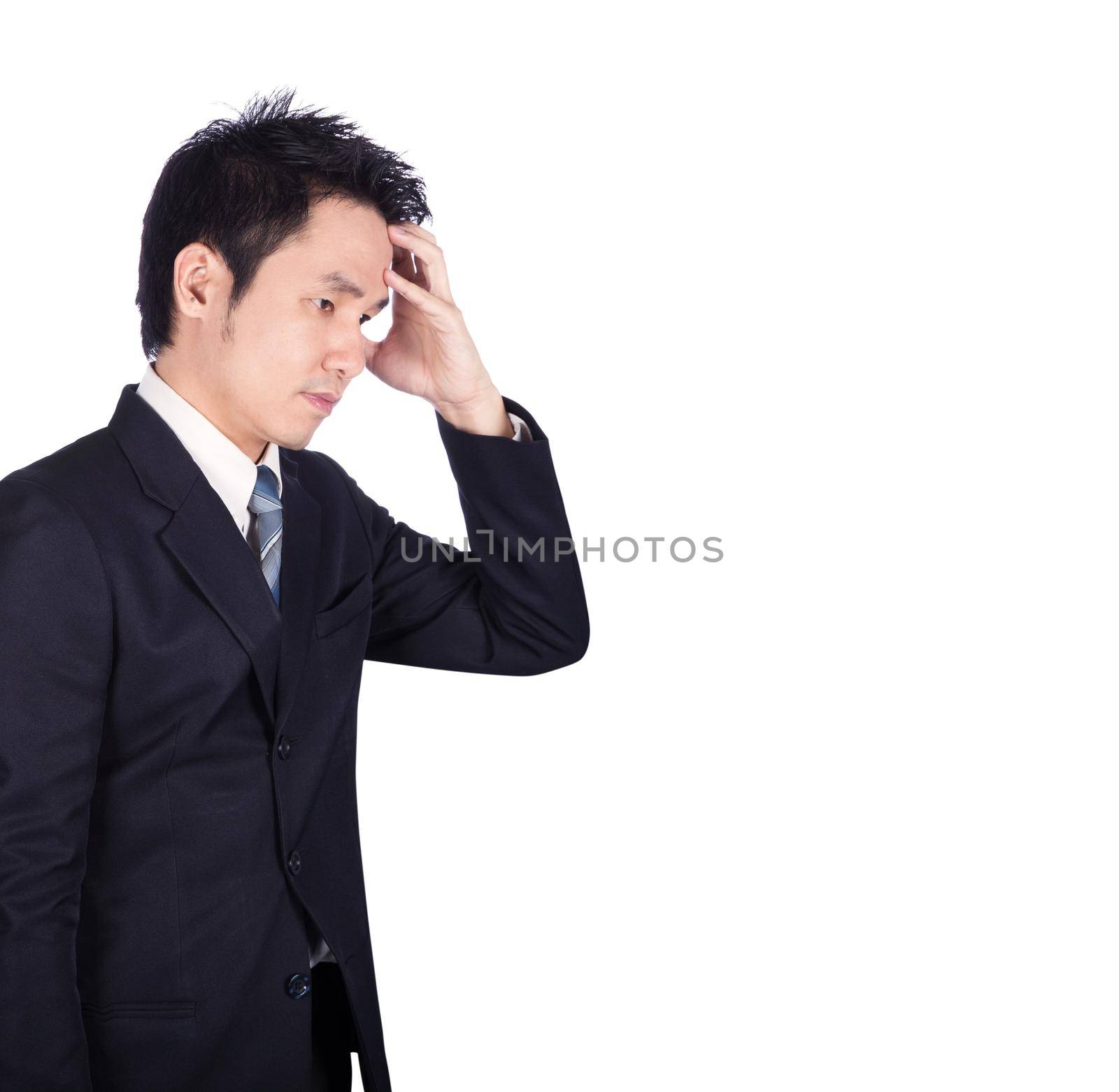 Worried business man isolated on white background