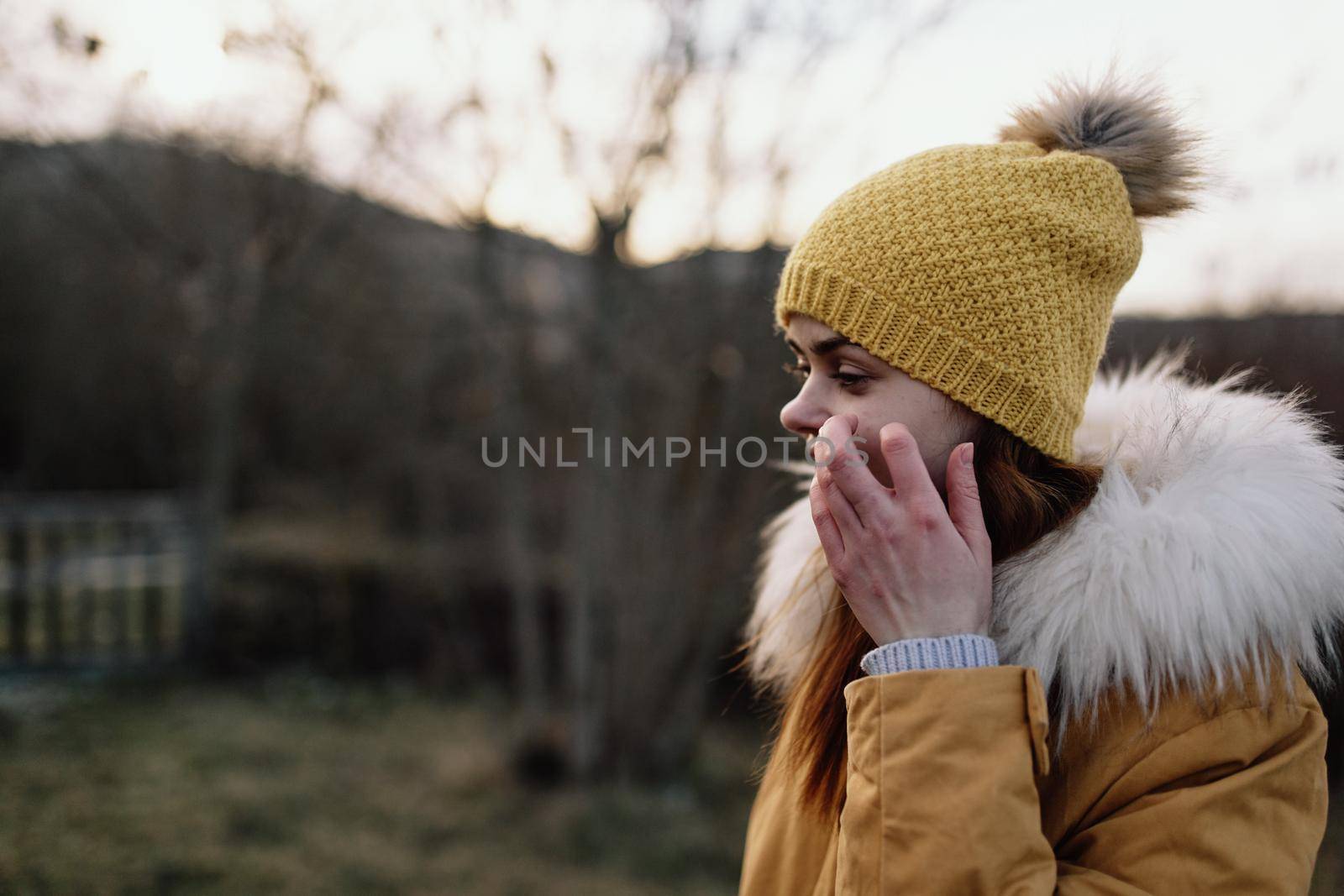 woman outdoors in jacket walk autumn fresh air by Vichizh