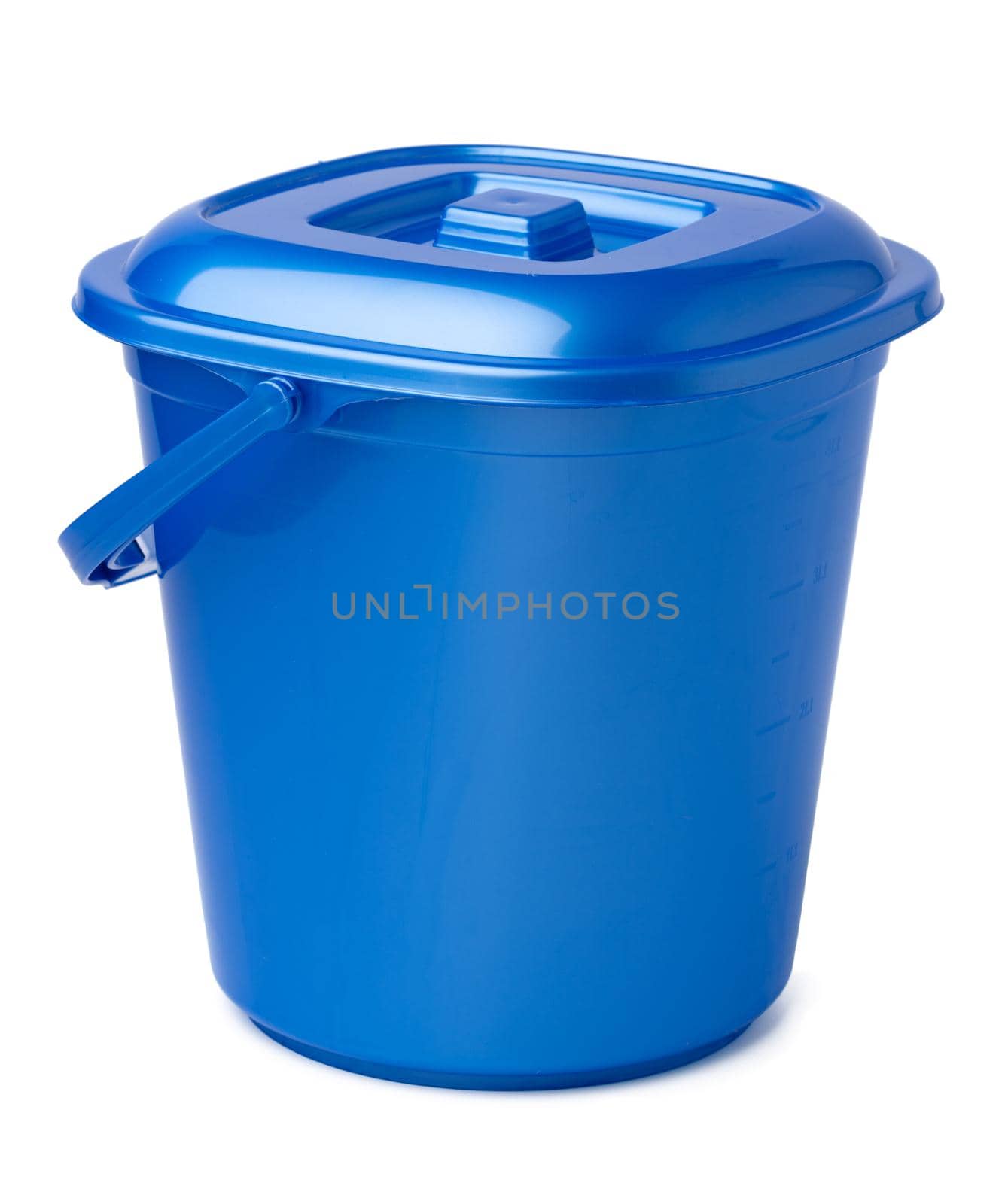 Single plastic bucket isolated on a white background, close up