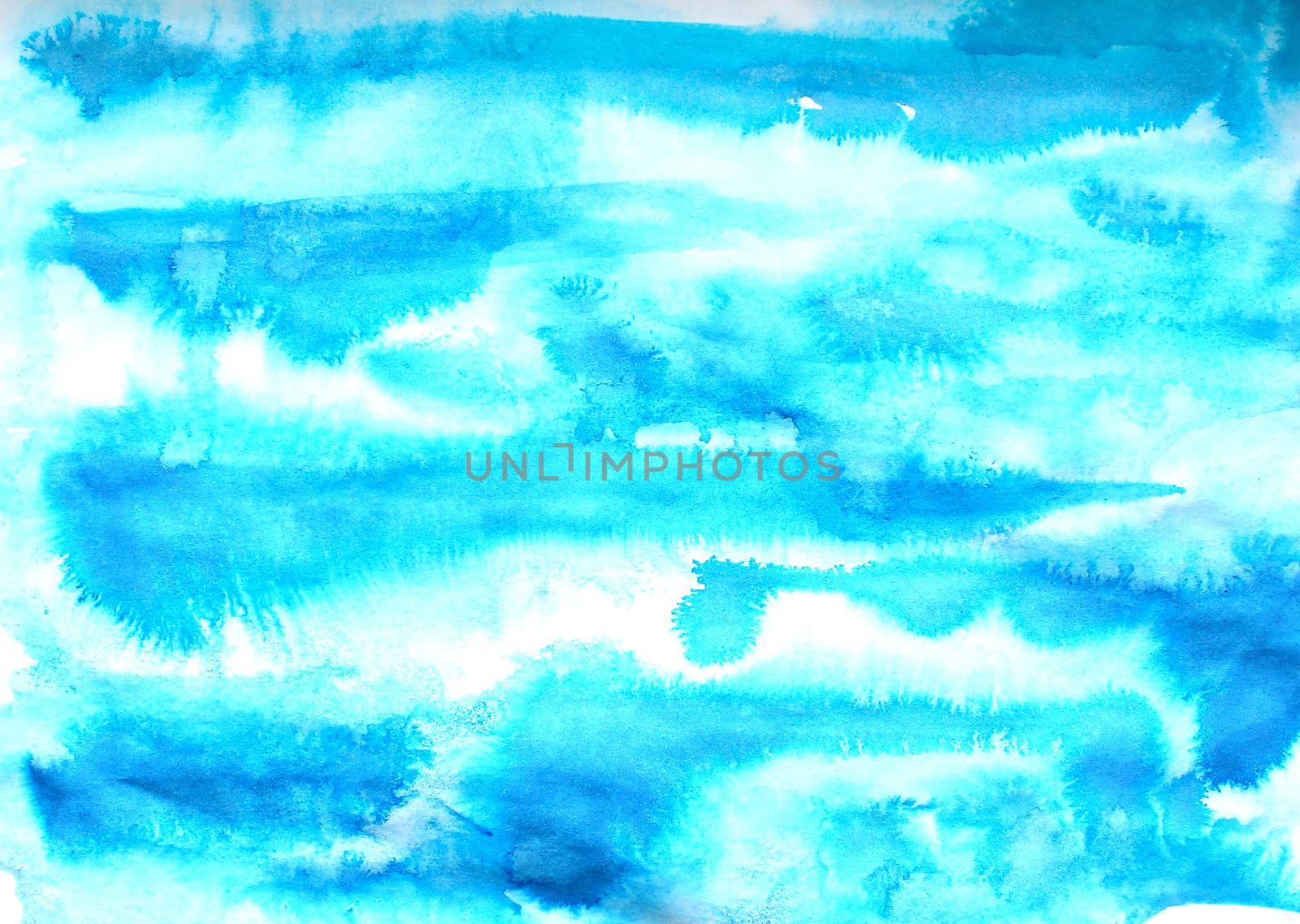 Abstract blue ink painting on grunge paper texture. Hand painted watercolor background. wash. Illustration stain and spot. Bright color. Unusual creativity art. Pattern