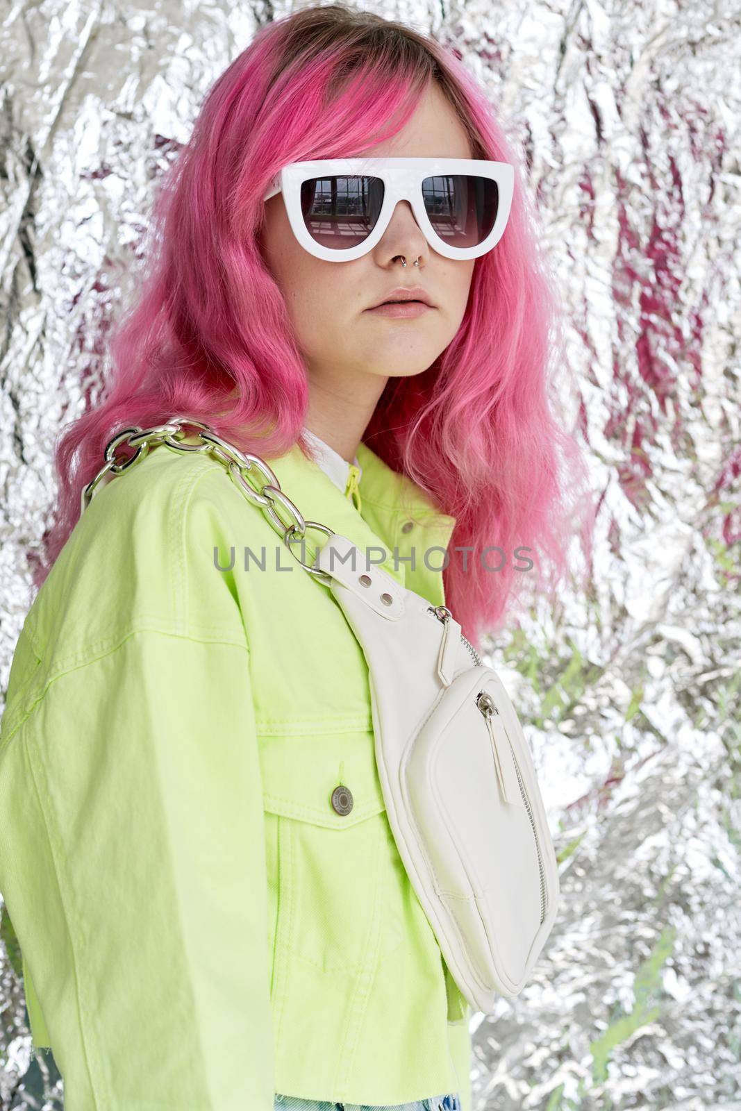 beautiful woman pink hair decoration summer style fashion by Vichizh