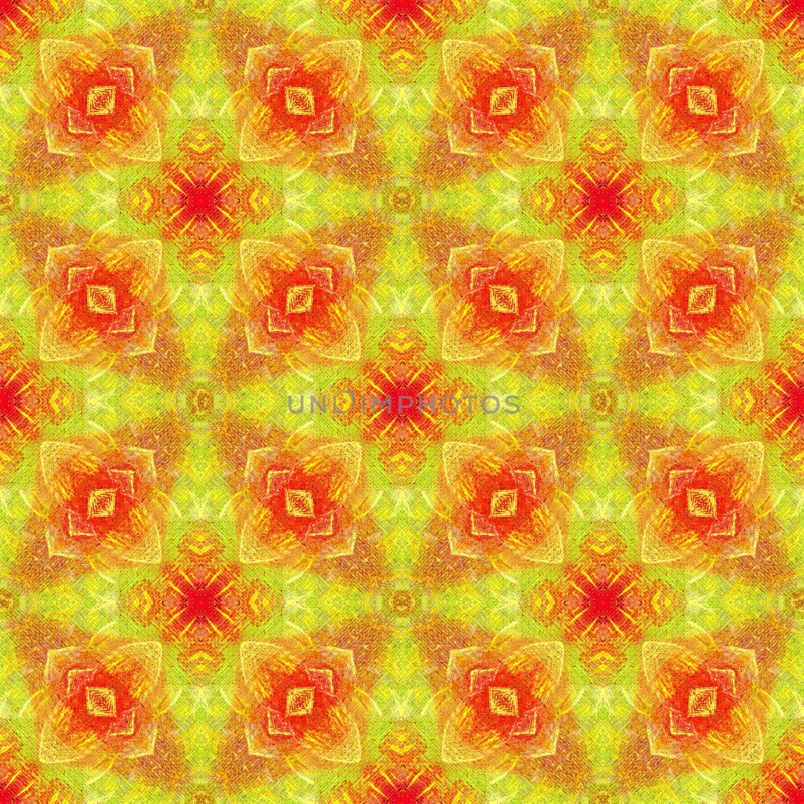 Hand drawn seamless pattern with folk national motives. Bright colored abstract wallpaper. Seamless texture. Geometric fabric design. Art painting. yellow and red colors. Native watercolor by DesignAB